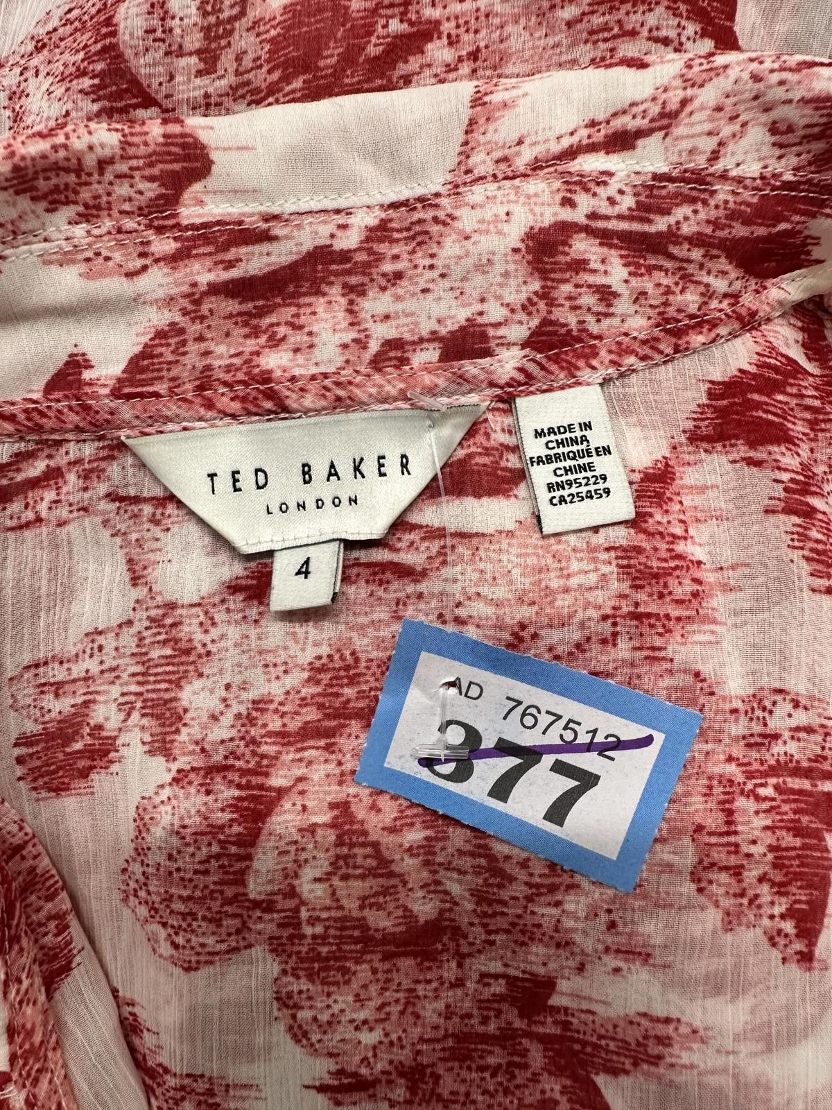 Ted Baker Ted Baker London Red Floral Ruffle Blouse Size 4 Size XS / US 0-2 / IT 36-38 - 2 Thumbnail