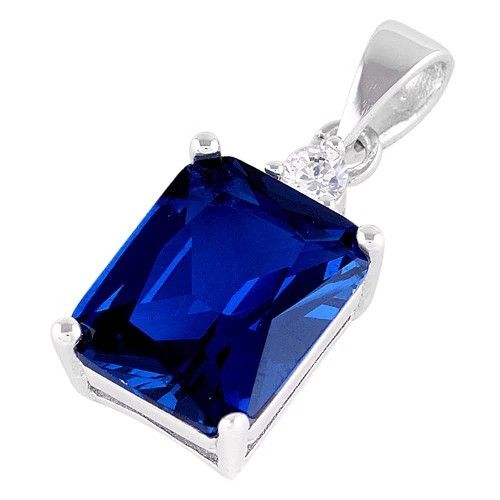 Sterling Silver Sterling Silver Rectangular Saphire CZ Pendant Size ONE SIZE - 1 Thumbnail