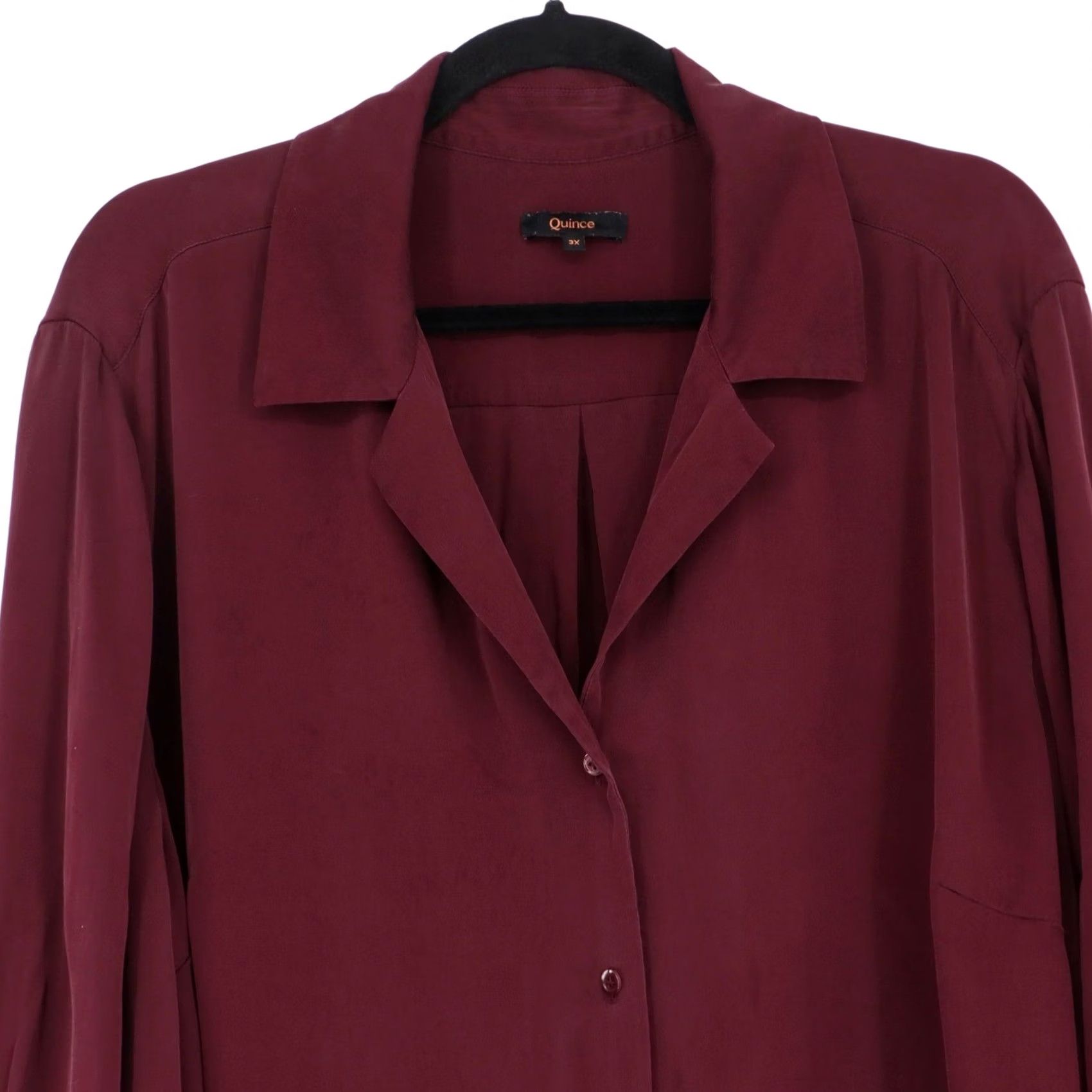 Quince Quince Womens Plus Size 3X Blouse Wine Stretch Silk Collared Button Size XXL / US 16-18 / IT 52-54 - 7 Thumbnail