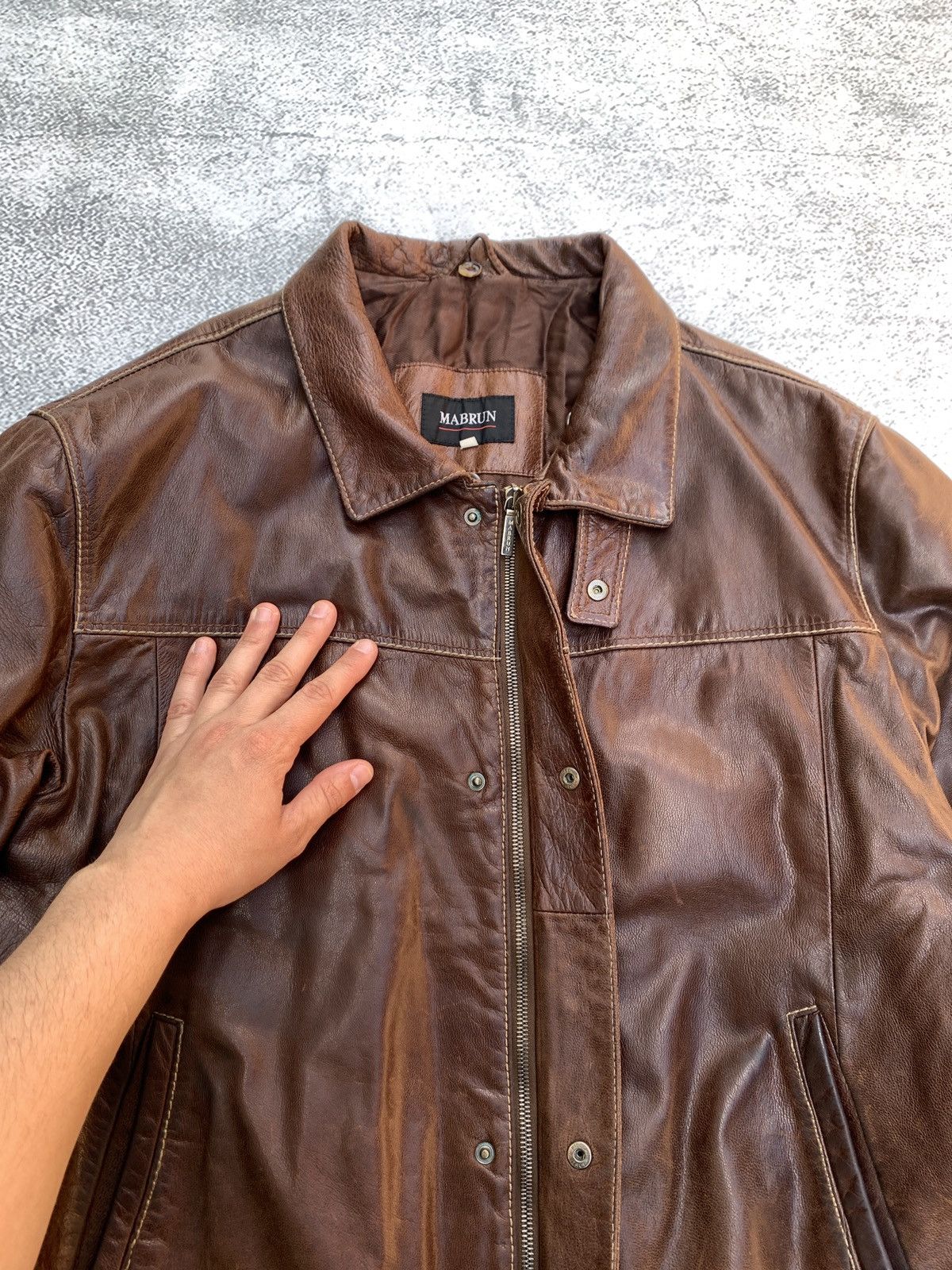 Japanese Brand × Vintage Vintage brown leather mabrun jacket Size US M / EU 48-50 / 2 - 5 Thumbnail