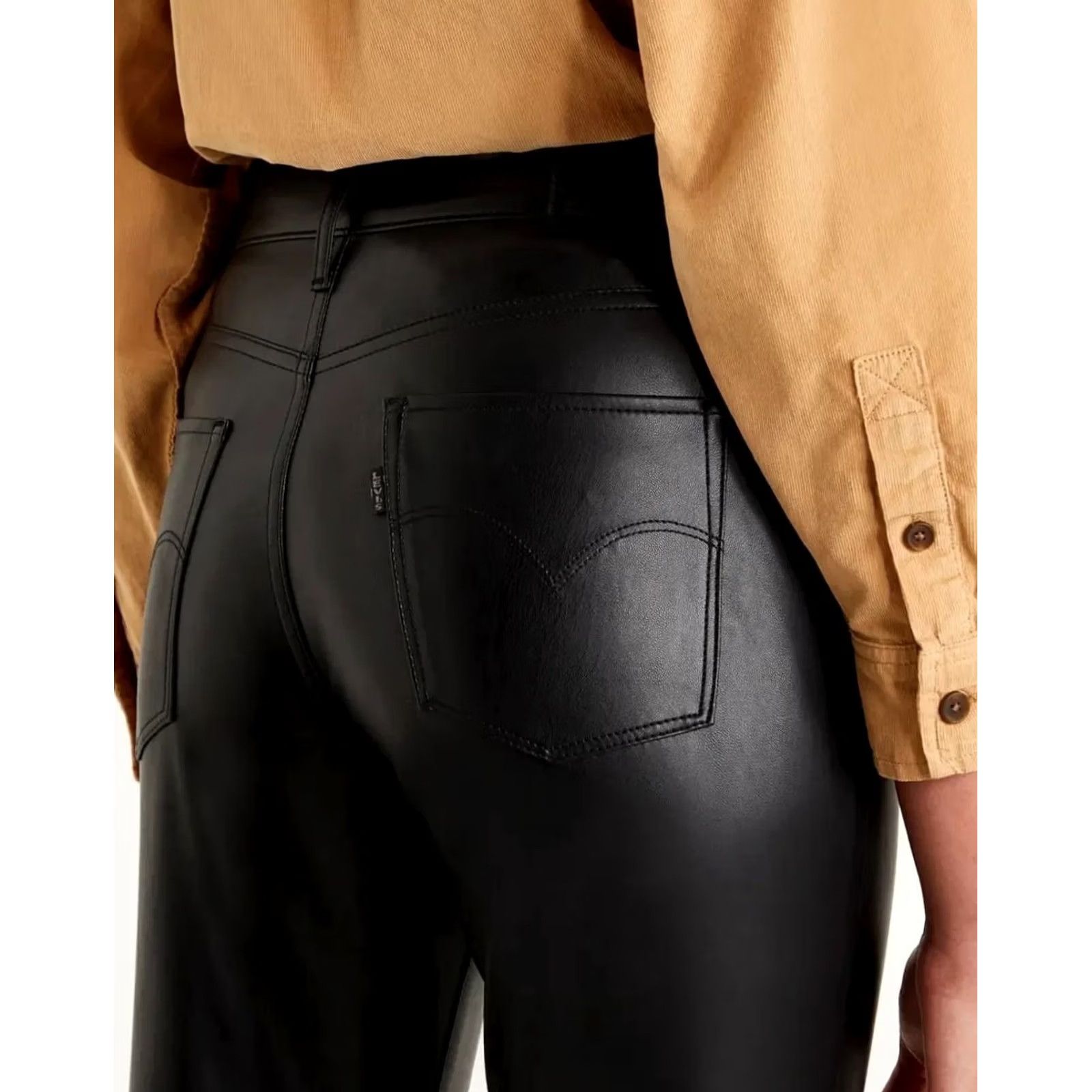Levi's VINTAGE Levi's 720 Black Faux Leather High Rise Super Skinny Ankle Jeans Women 29 Black 90s Designer Size 29" - 2 Thumbnail