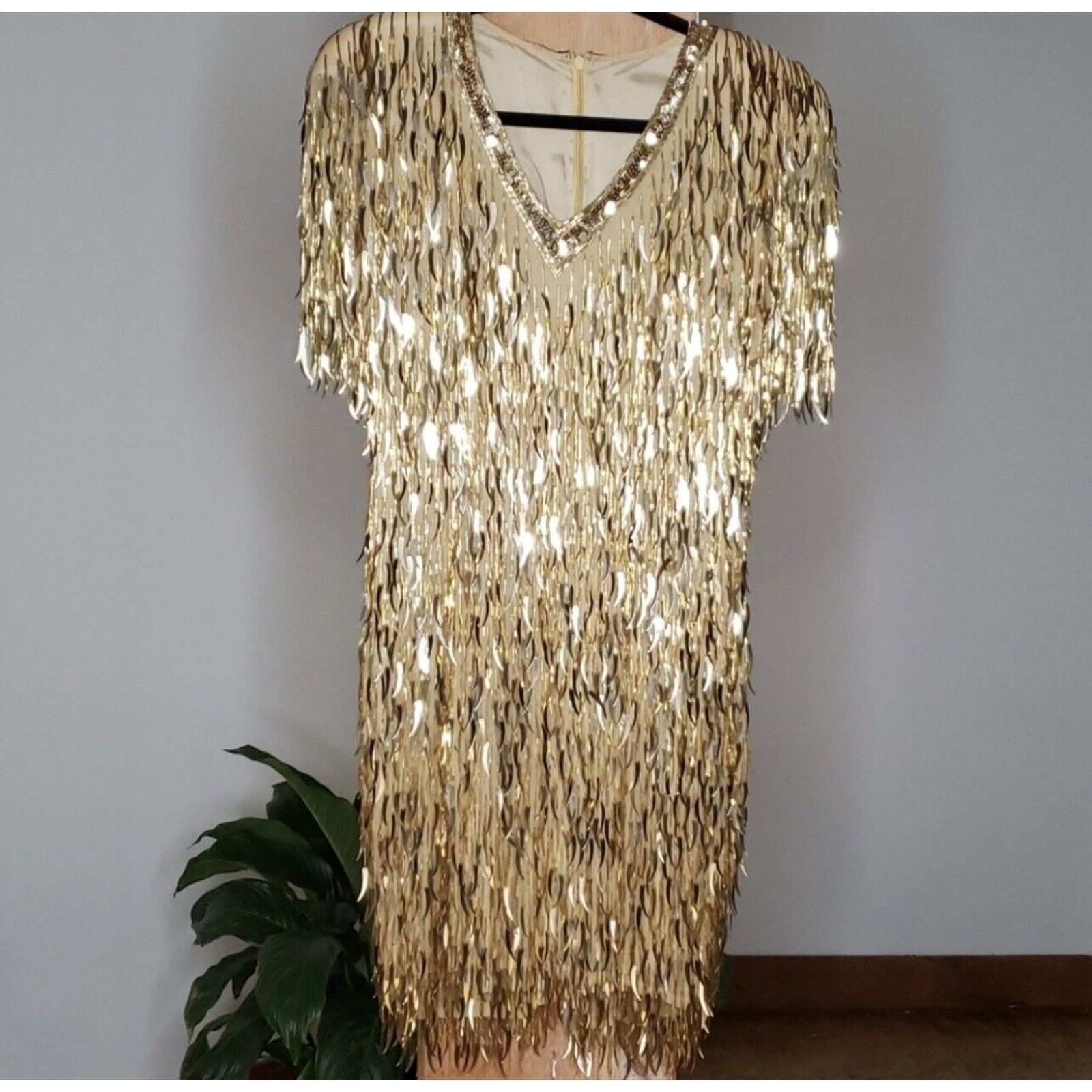 Oleg Cassini × Vintage Barbie Black Tie Oleg Cassini Gold Fringe Sequin Dress Size M / US 6-8 / IT 42-44 - 3 Thumbnail