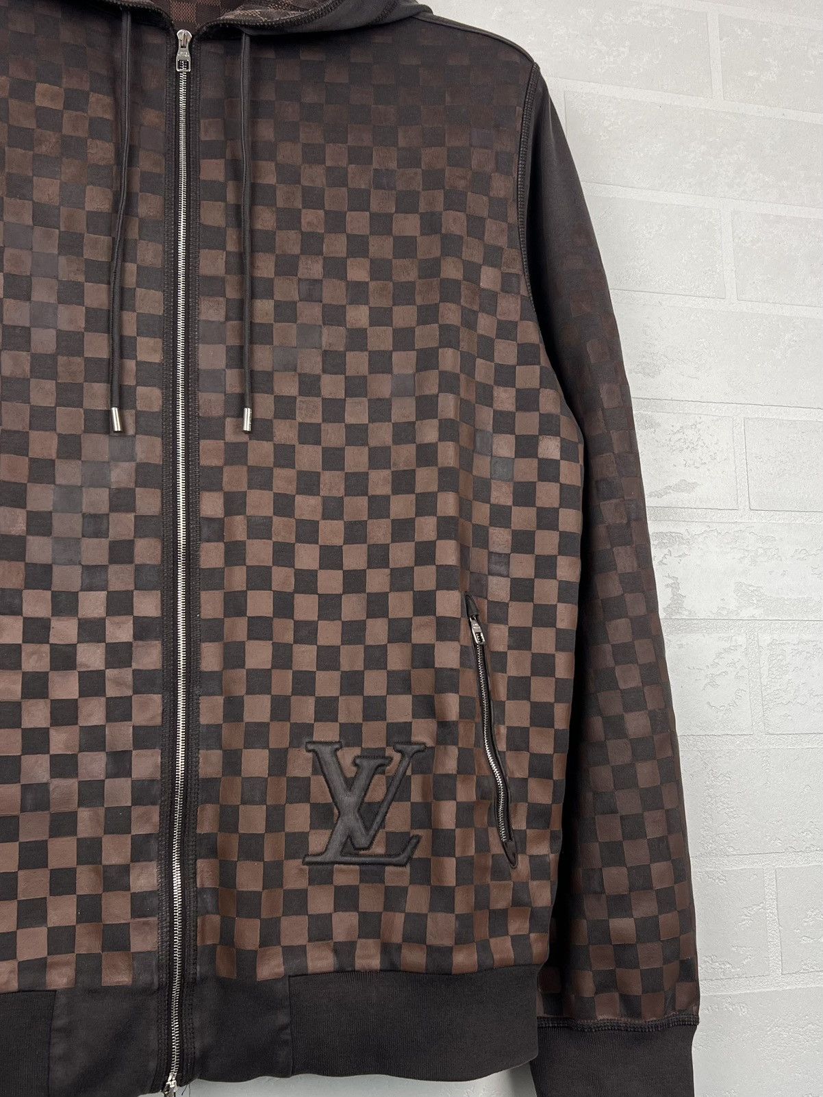 Louis Vuitton LOUIS VUITTON Zip Hoodie CUSTOM Damier Print LV Logo Brown Size US L / EU 52-54 / 3 - 4 Thumbnail