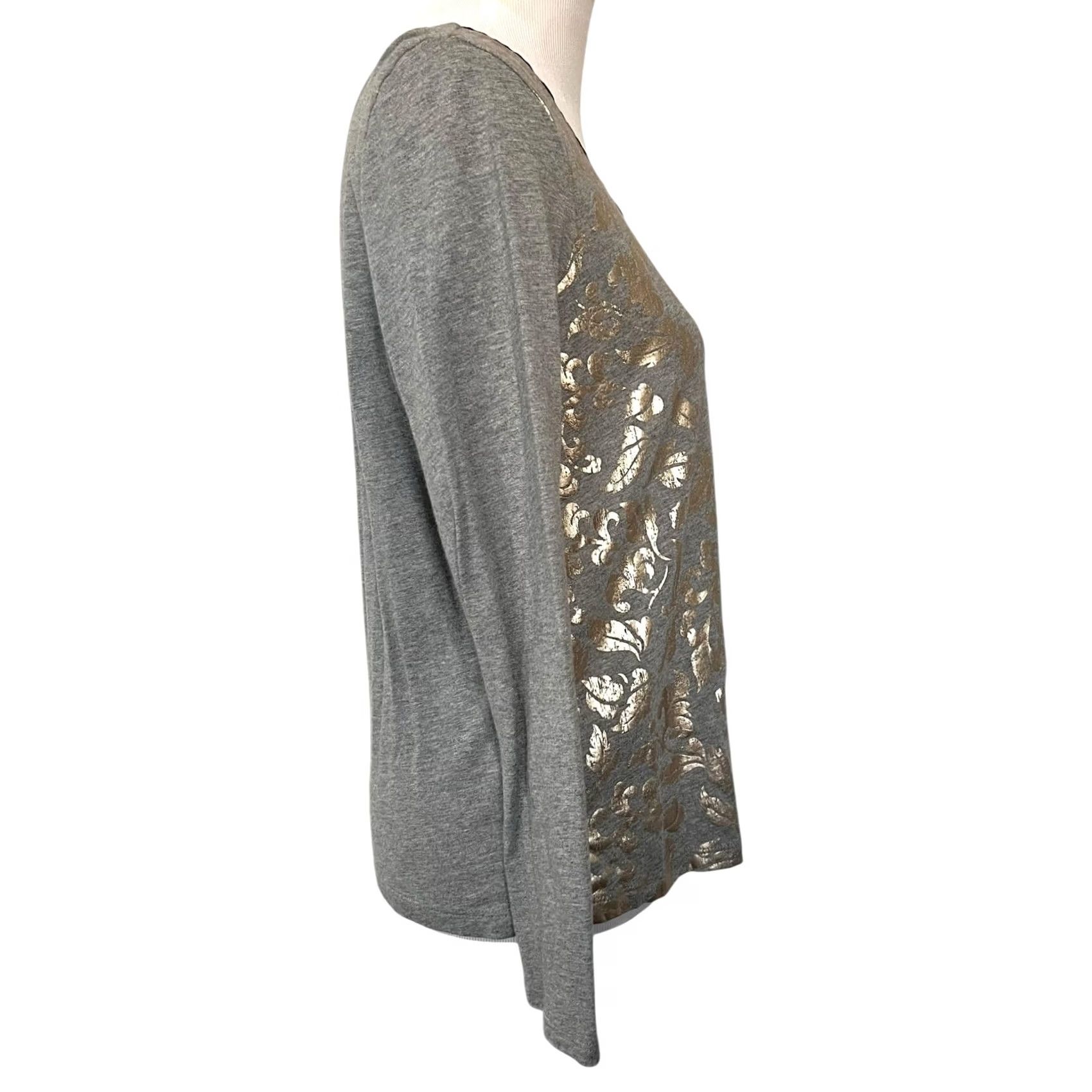 Velvet Chico’s Zenergy Womens Top Blouse Velvet Trim Gray Long Sleeve V-Neck M Size M / US 6-8 / IT 42-44 - 5 Thumbnail