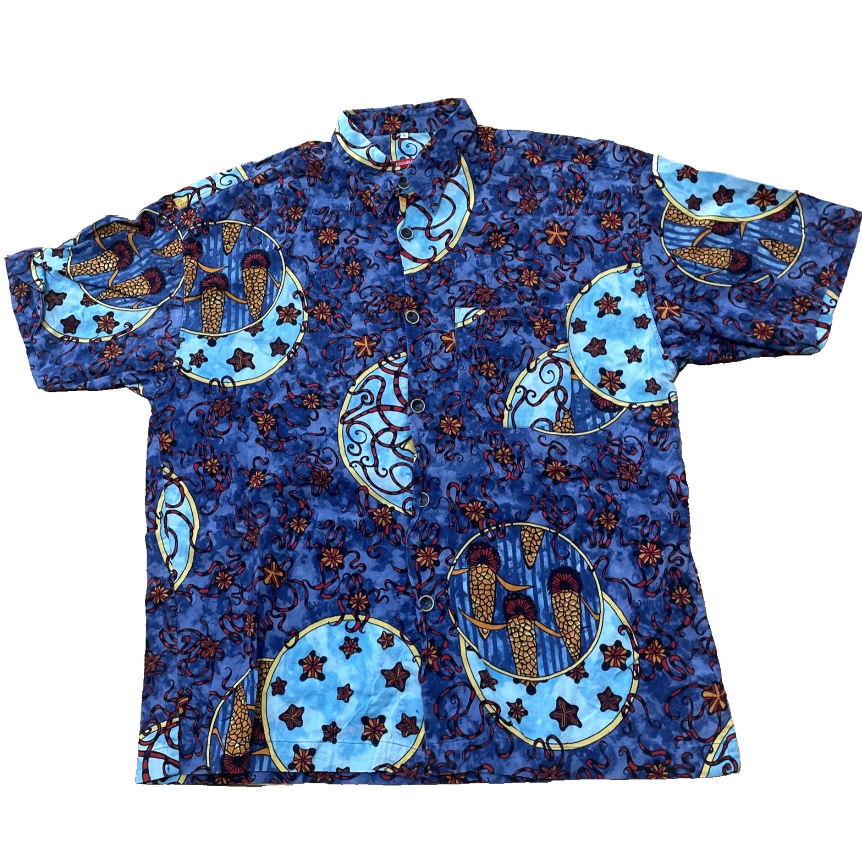 Vintage Signum Graphic Shirt Men L Oversized Butterfly Starfish Blue Orange Geometric Premium Button Up Shirt Size US L / EU 52-54 / 3 - 2 Thumbnail