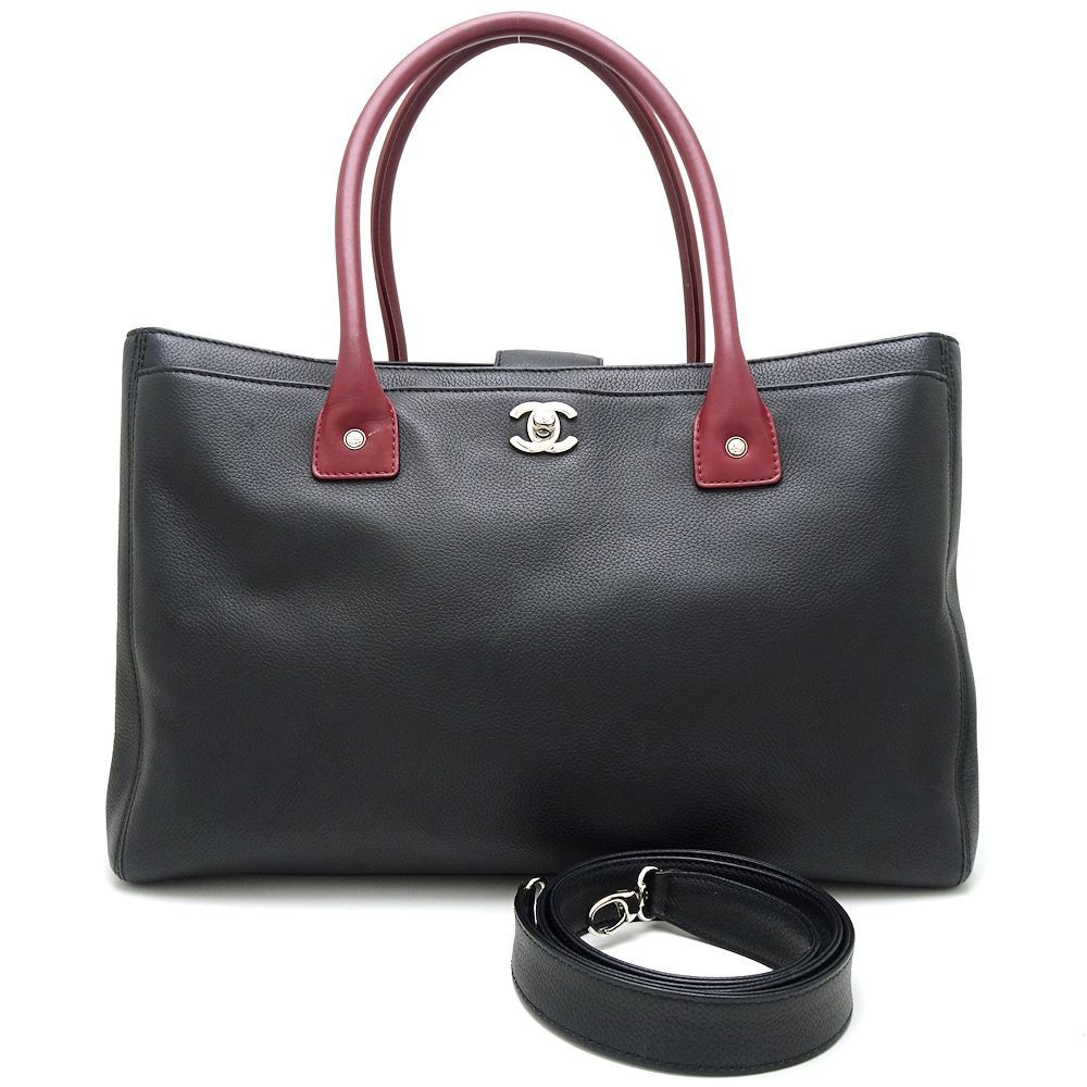 Chanel Executive Tote 2Way Bag Calf Black Bordeaux