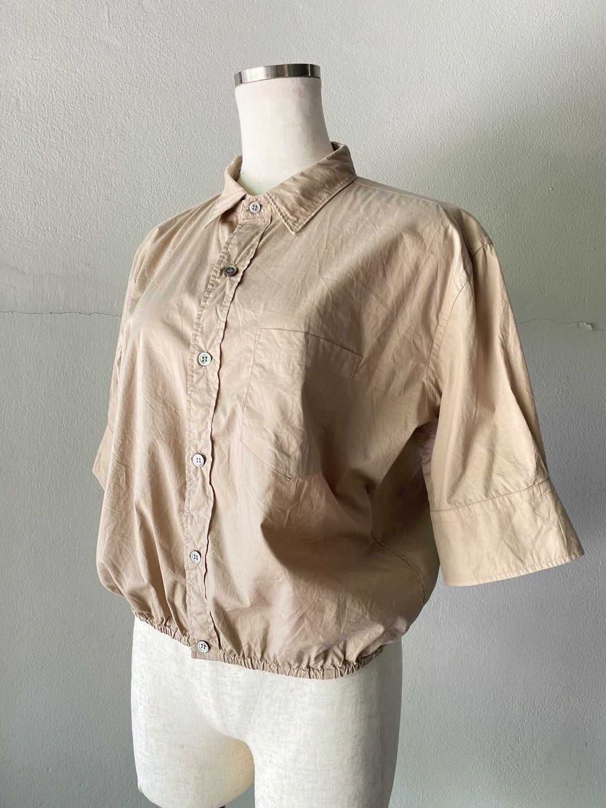 Zucca Zucca Brown Puff Sleeve Button-Front Shirt with Ruched Hem Size M / US 6-8 / IT 42-44 - 4 Thumbnail