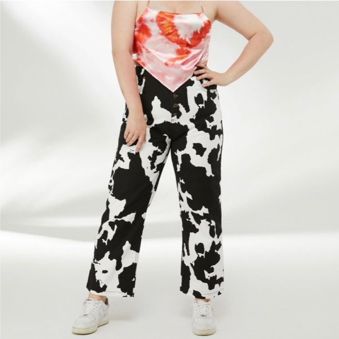 Cider Cider Cow Print Straight Leg High Rise 90s Fit Mom Jeans 32