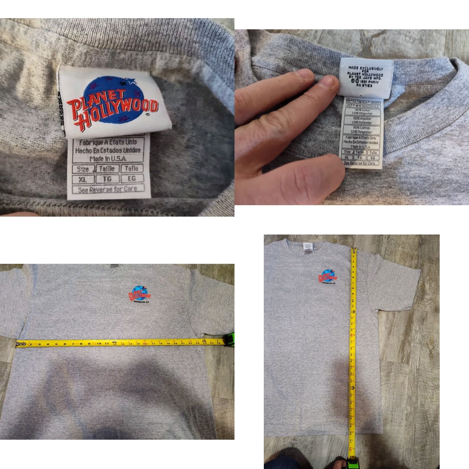 Planet Hollywood VINTAGE Planet Hollywood Shirt Crew Neck Short Sleeve USA Patriotic Sam Graphic XL Gray Mens Made in USA 1990s Size US XL / EU 56 / 4 - 8 Thumbnail