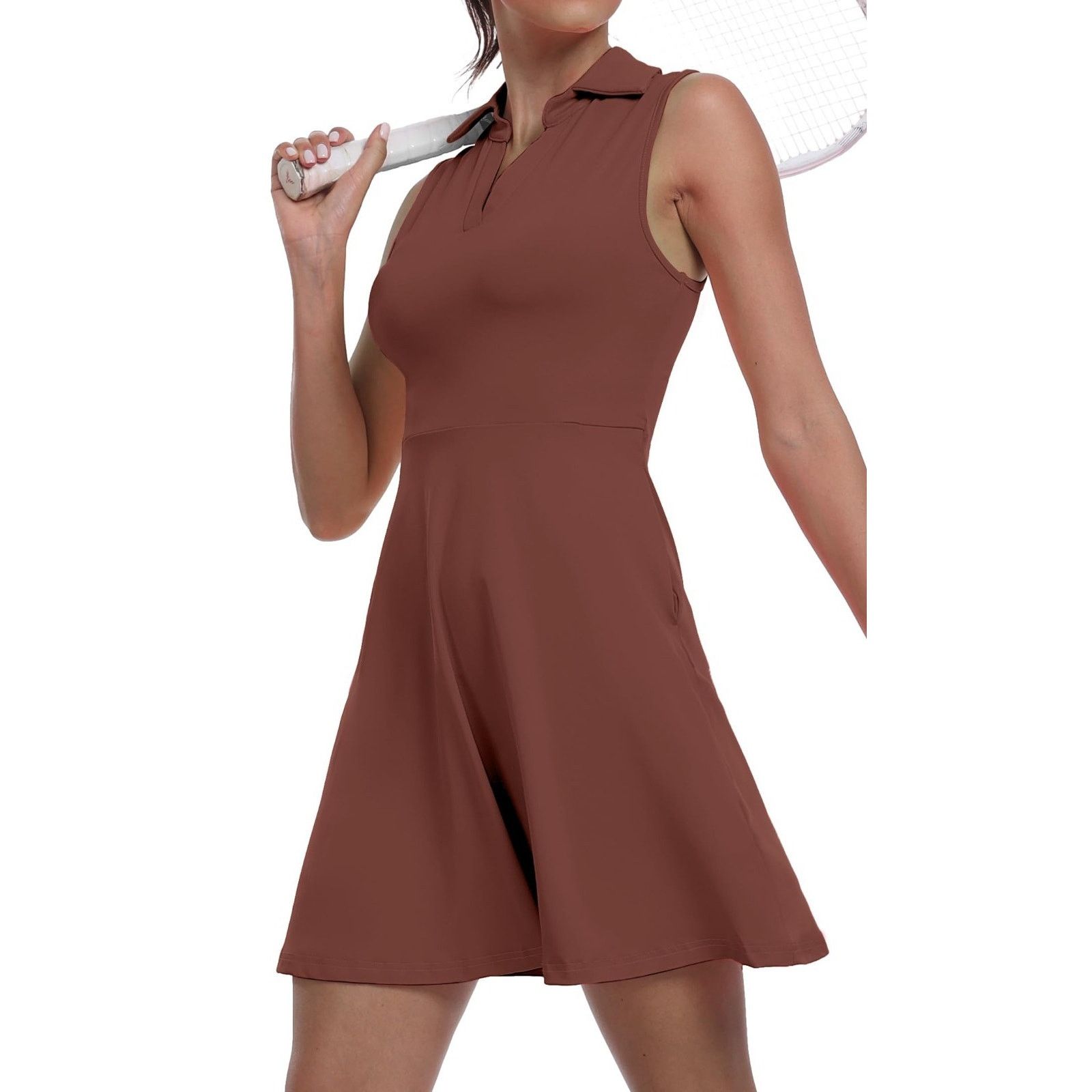 Other GGOV Womens Two Piece Tennis Golf Dress Pockets Brown Large Size L / US 10 / IT 46 - 1 Thumbnail