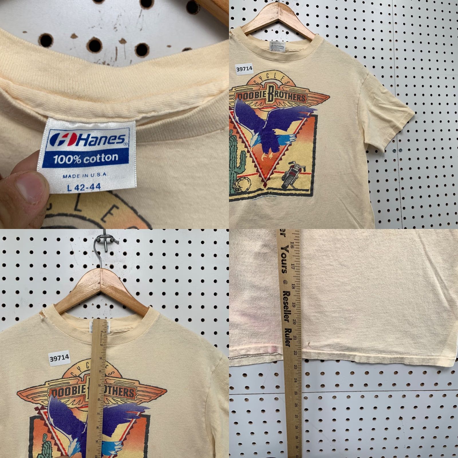 Vintage Vintage 80s Doobie Brothers Band Tee Shirt Mens L Fits Small Beige Eagle 18.5x22.5 Size US S / EU 44-46 / 1 - 9 Thumbnail
