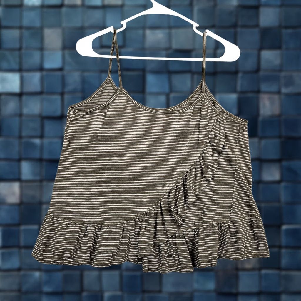Anthropologie VINTAGE Anthropologie Women’s Brown White Stripes Ruffle Tank Top Size S Size S / US 4 / IT 40 - 1 Thumbnail