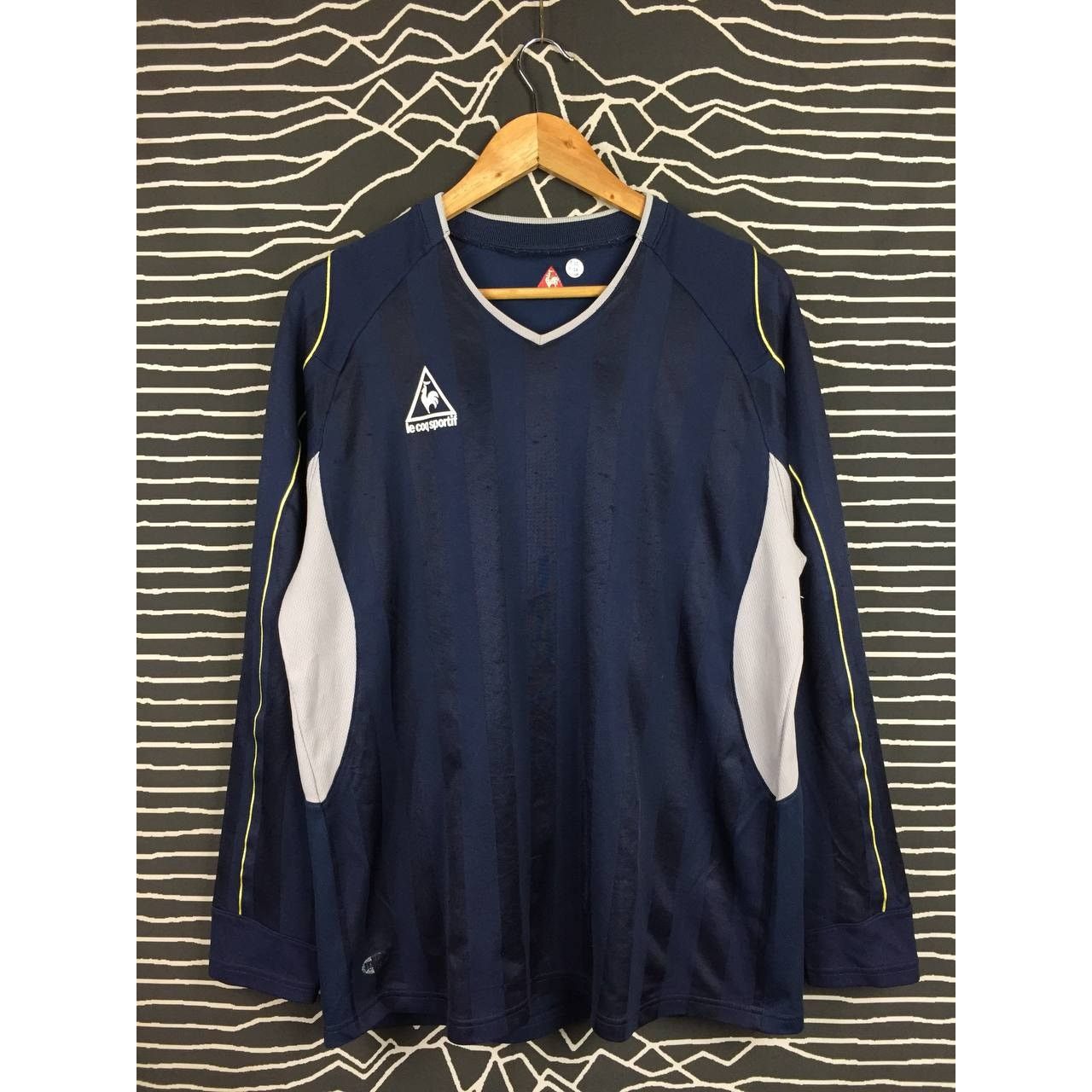 Le Coq Sportif × Vintage Le Coq Sportif Dark Blue Striped Football Jersey Size US L / EU 52-54 / 3 - 1 Thumbnail