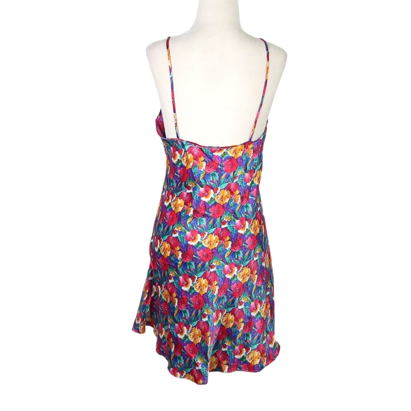VINTAGE 90s Dress Pink Floral Satin Mini Slip M Women