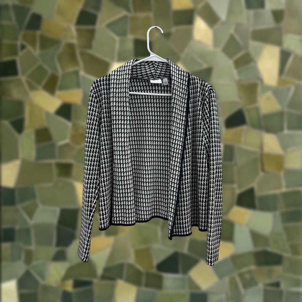 Vintage Kim Rogers Cardigan Womens Small Black White Houndstooth Open Front Long Sleeve Knit Women's Cardigan Small Black Houndstooth Mensobox Size S / US 4 / IT 40 - 1 Thumbnail
