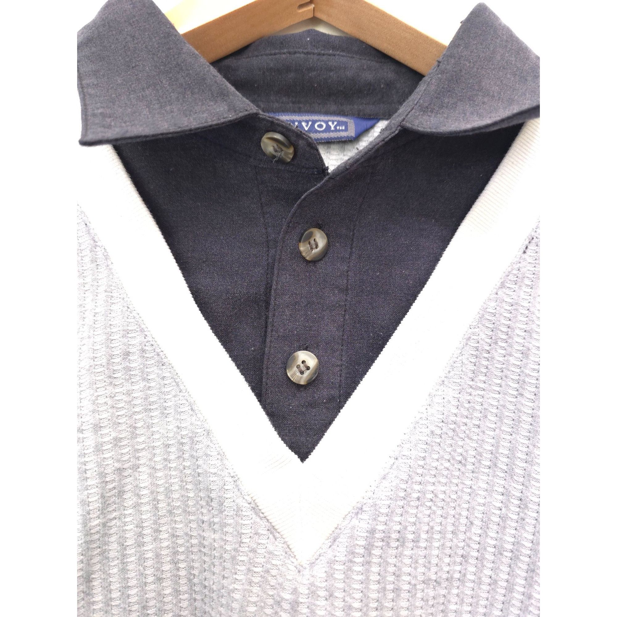 Vintage Envoy Mens Medium Gray & Navy V-Neck Button-Up Cardigan Swea Size US M / EU 48-50 / 2 - 3 Thumbnail