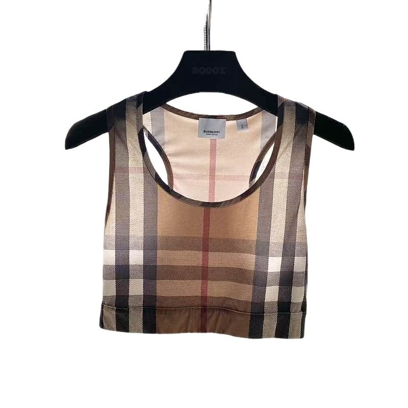 Burberry Check Print Crop Top Size S in Brown, Women's