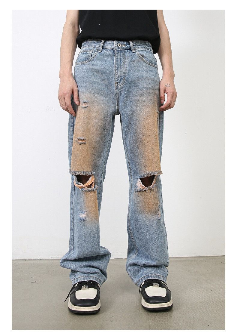 image of Gradient Distressed Blue Denim Jeans, Men's (Size 32)
