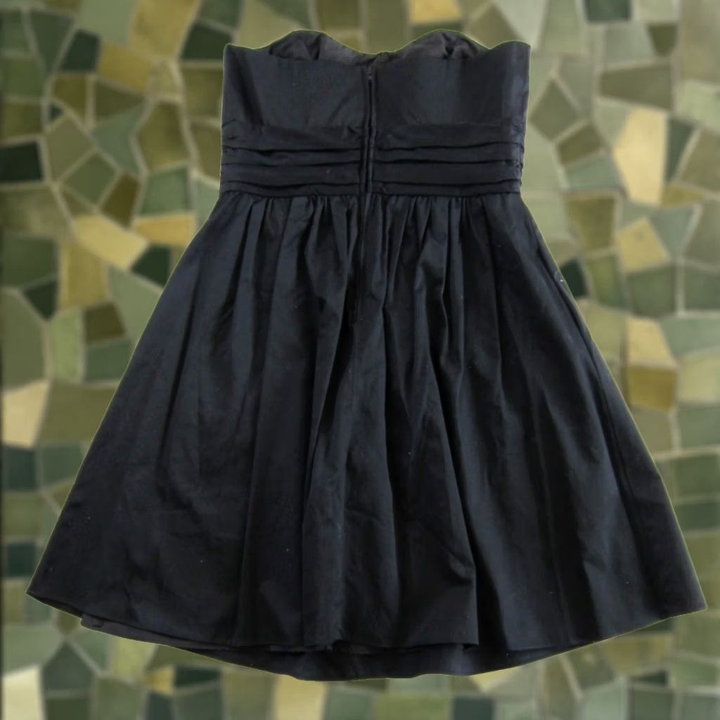 Vintage David's Bridal Black 100% Cotton Strapless Ruched Short Dress Woman Size 10 with Pockets Size 32" / US 10 / IT 46 - 1 Thumbnail