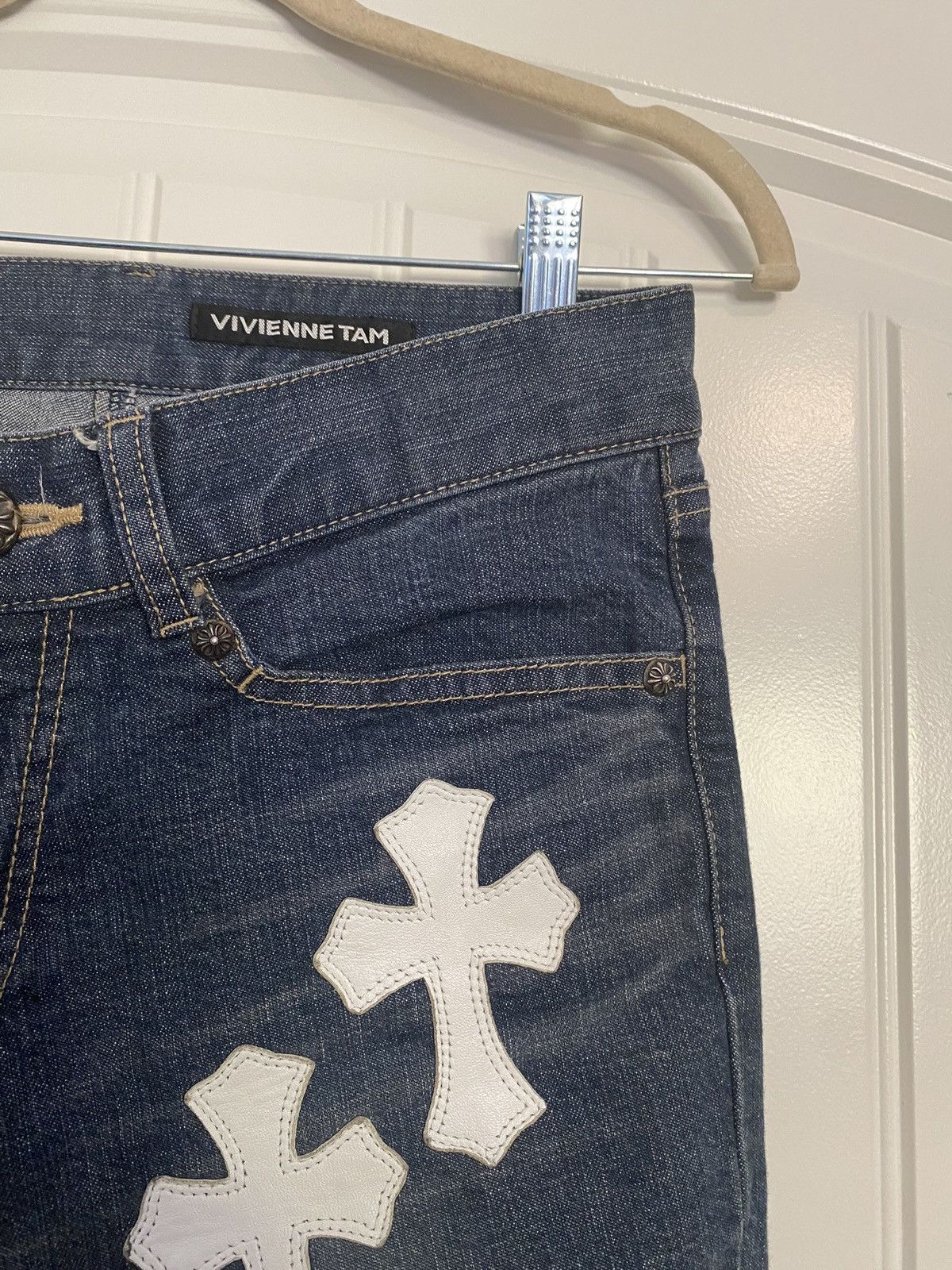 Chrome Hearts Chrome Hearts Vintage White Cross Patch Jeans Size US 27 - 6 Thumbnail
