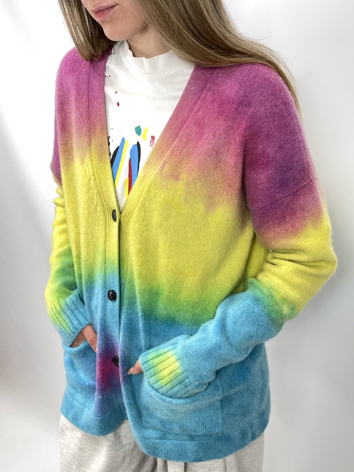 Amiri AMIRI Oversized Tie-Dye / Rainbow Cashmere Cardigan - Size S Size S / US 4 / IT 40 - 5 Thumbnail