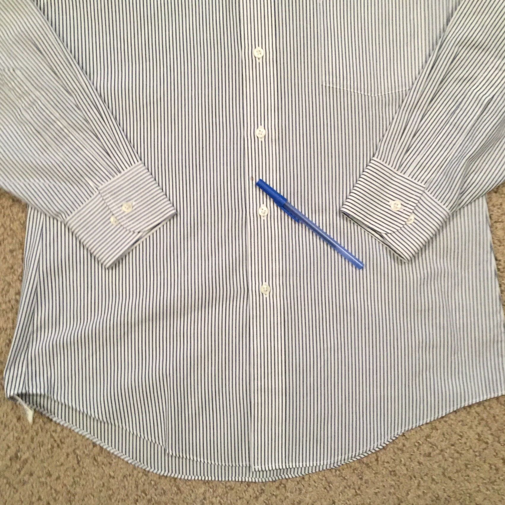 Van Heusen Van Heusen Shirt Mens Button-Up 15.5 Long Sleeve Blue White Striped Cotton Blend Button-Down Collar Size US L / EU 52-54 / 3 - 4 Thumbnail