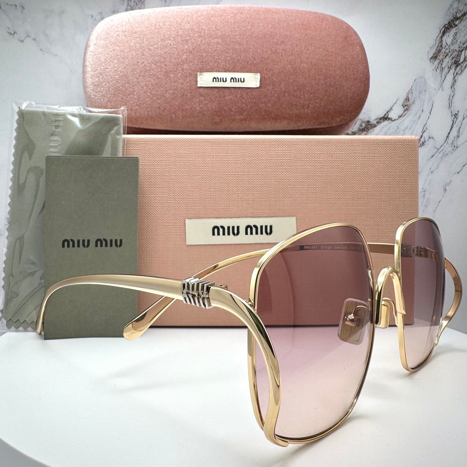 Miu Miu MIU MIU Sunglasses Gold Metal Square Oversized Gradient Lens Size ONE SIZE - 17 Thumbnail