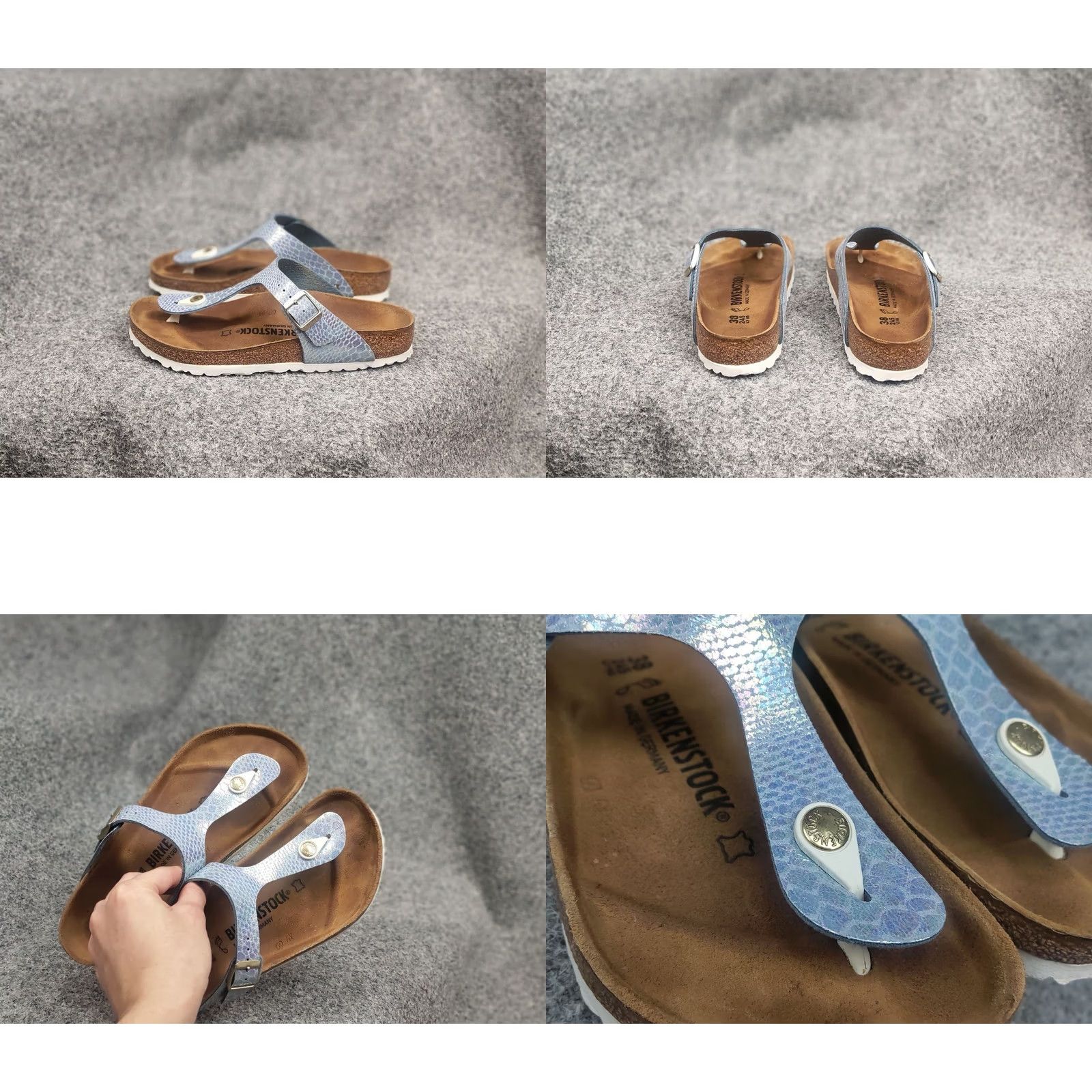 Birkenstock Birkenstock Gizeh Blue Snake Leather Orthopedic Sandal Women 38 8 Slip-On Slide Cork Insole Casual Shoes Size US 8 / IT 38 - 8 Thumbnail