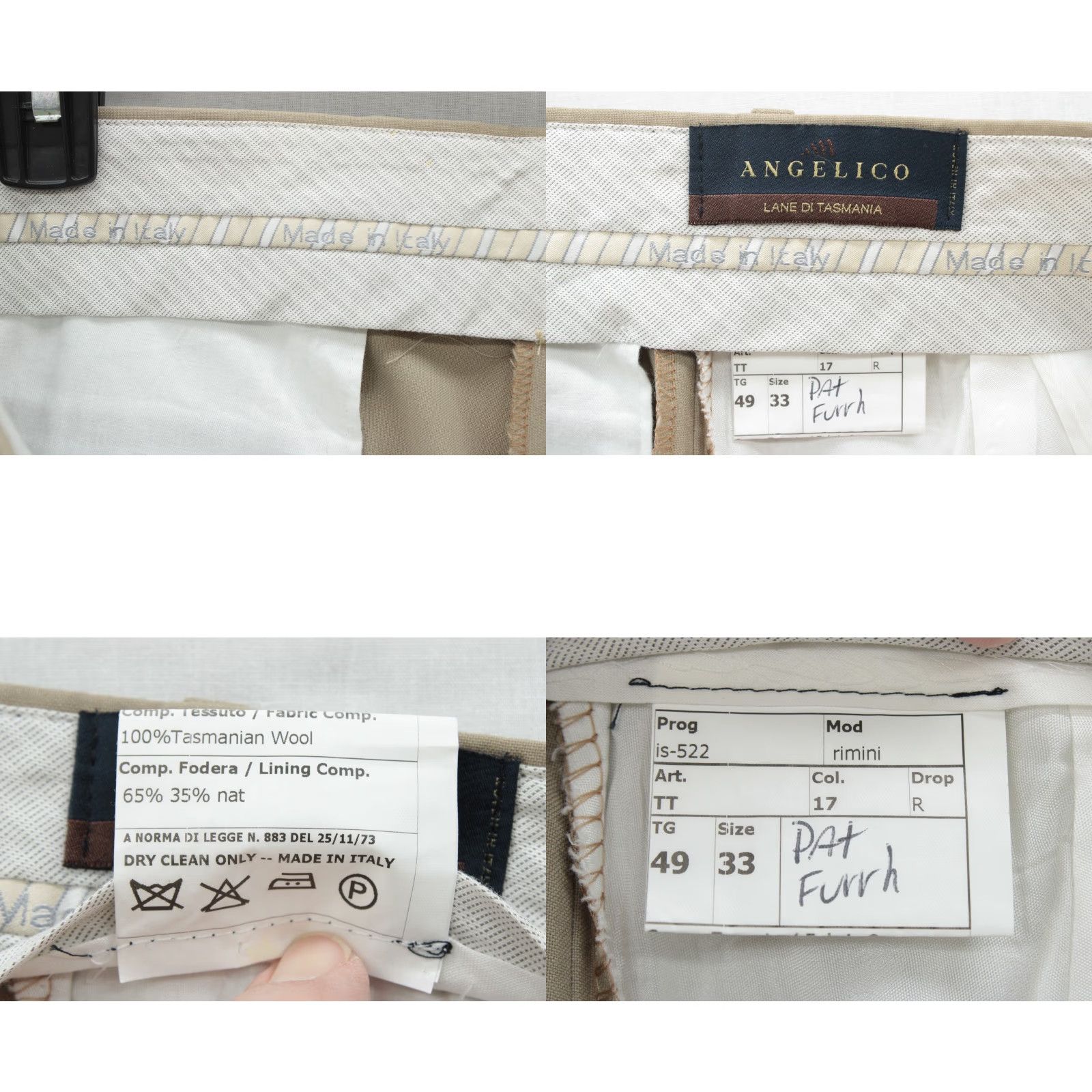 Vintage Angelico Dress Pants Mens 34 X 28 Khaki Tan 100% Wool Pleated Cuffed Lined Italy Size US 34 / EU 50 - 8 Thumbnail
