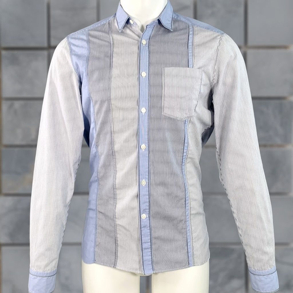 Lanvin LANVIN Shirt S White Blue Navy Patchwork Stripe Cotton Long Sleeve Size Size US S / EU 44-46 / 1 - 1 Thumbnail