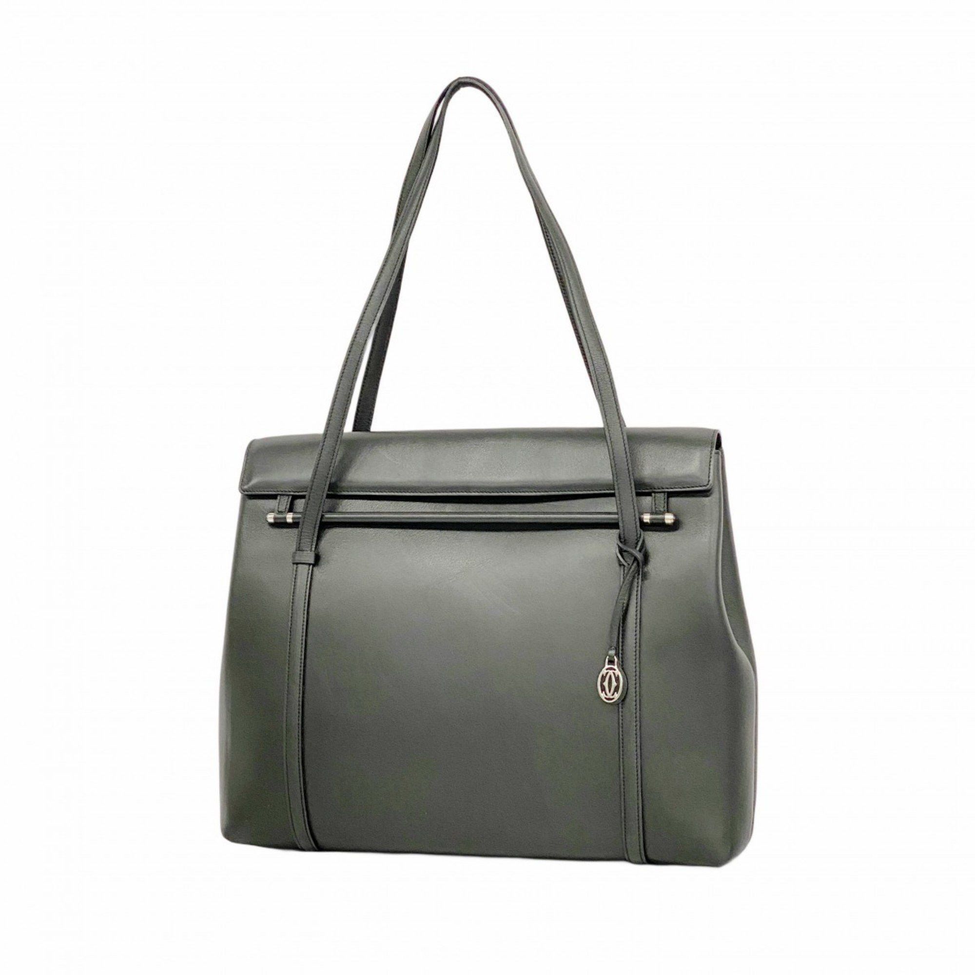 Cartier Shoulder Bag Cabochon Leather Black Women's
