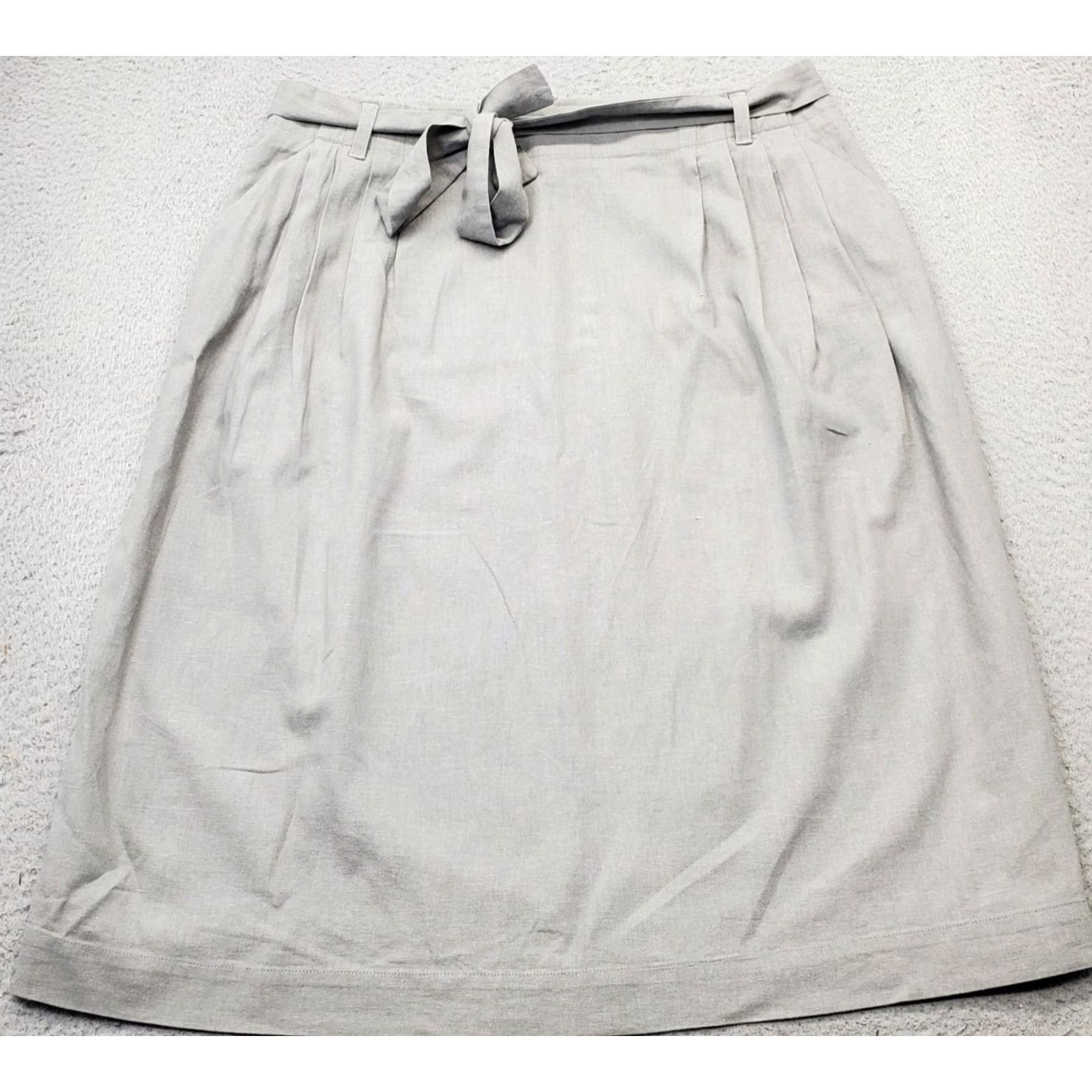 Pendleton Pendleton Womens 18 Gray Linen A-Line Skirt Back Zip Belted Pleated Waist 18.5 inch Short Subtle N/A Size 40" / US 18 - 2 Thumbnail