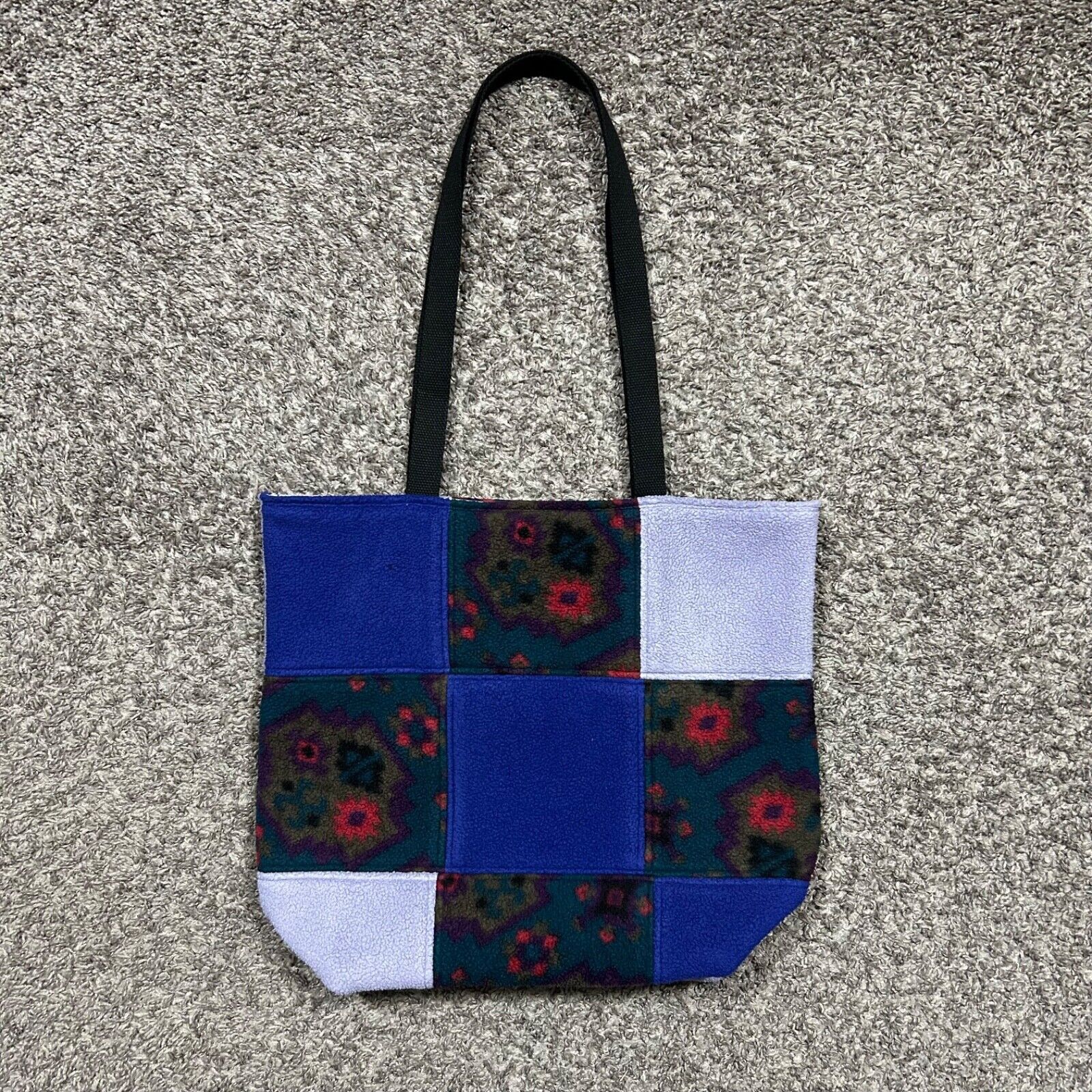 Handmade × Vintage Handmade Bag Patchwork Fleece Shoulder Bag Double Handle Size ONE SIZE - 11 Thumbnail