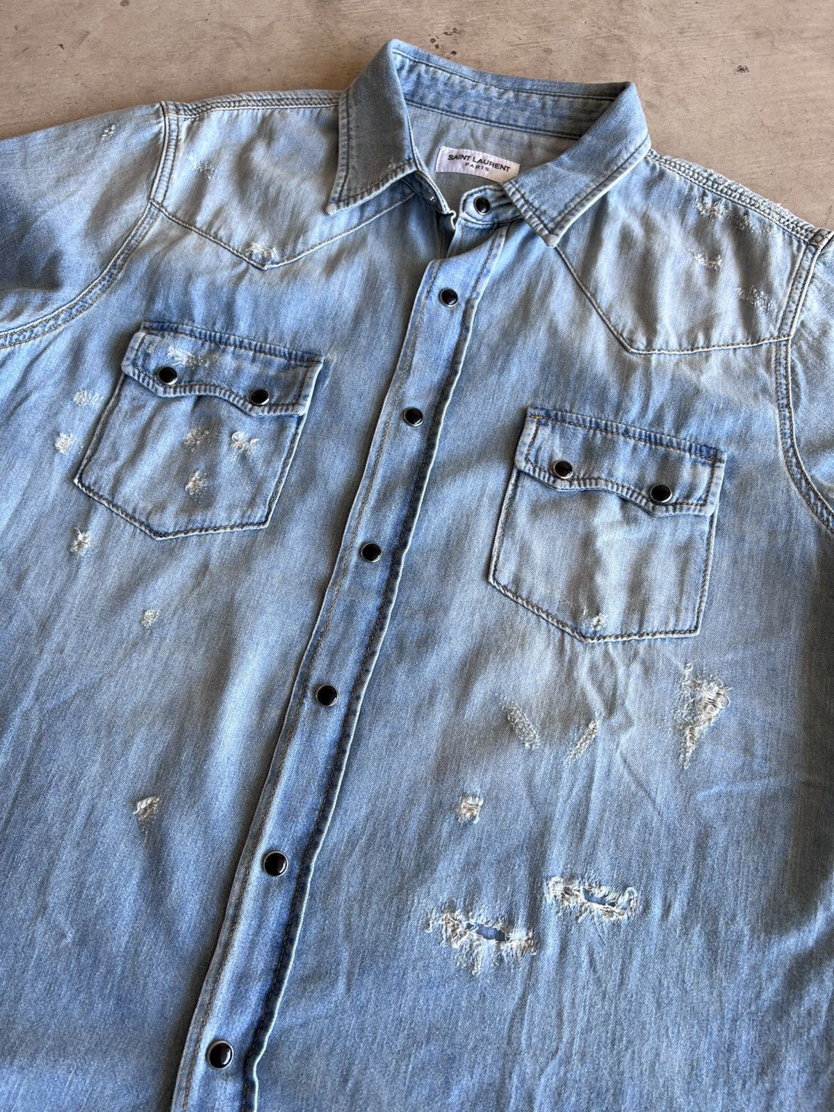 Saint Laurent Paris DISTRESSED DENIM WESTERN COWBOY SHIRT SNAP BUTTON L Size US L / EU 52-54 / 3 - 2 Thumbnail