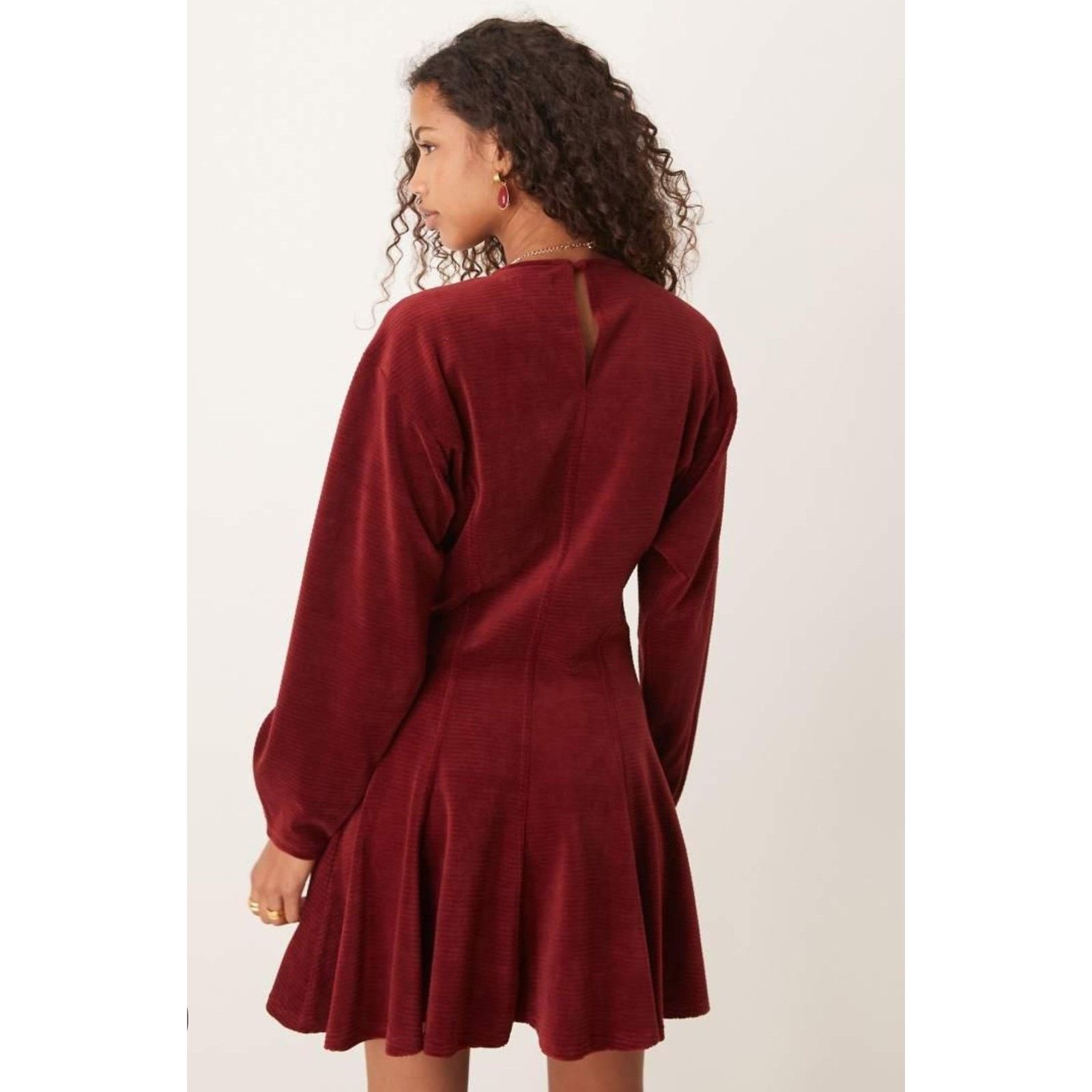 Asos ASOS Deep Red Chunky Corduroy Ruffle Flare Keyhole Back 12 Size XL / US 12-14 / IT 48-50 - 2 Thumbnail