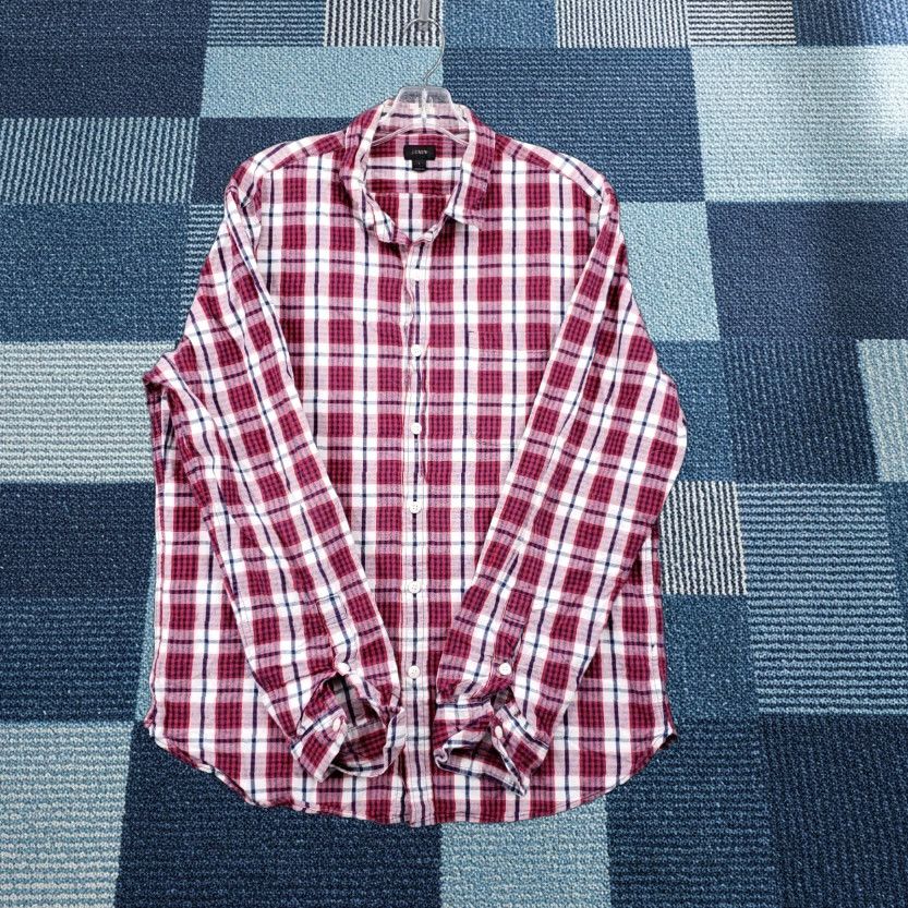 J.Crew J. Crew Shirt Mens L Red Plaid Button-Down Long Sleeve Collared White Cotton Shirt Size US L / EU 52-54 / 3 - 1 Thumbnail