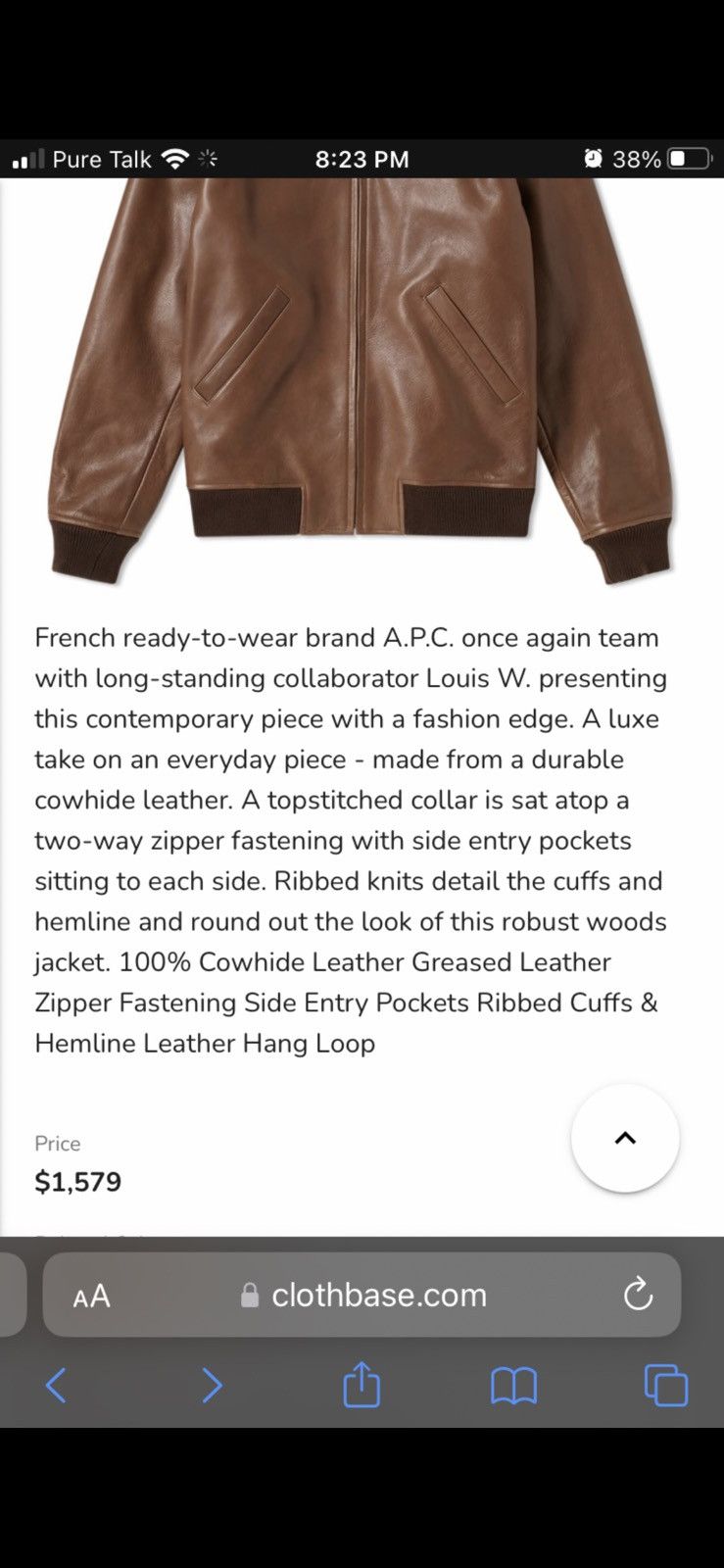 A.P.C. × Louis W. APC x Louis W. Brown Leather Jacket XS