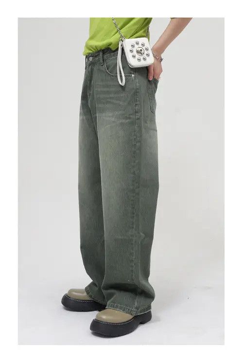 Japanese Brand × Jean Pants Loose fit washed mid-rise green frayed jeans Size US 32 / EU 48 - 2 Thumbnail