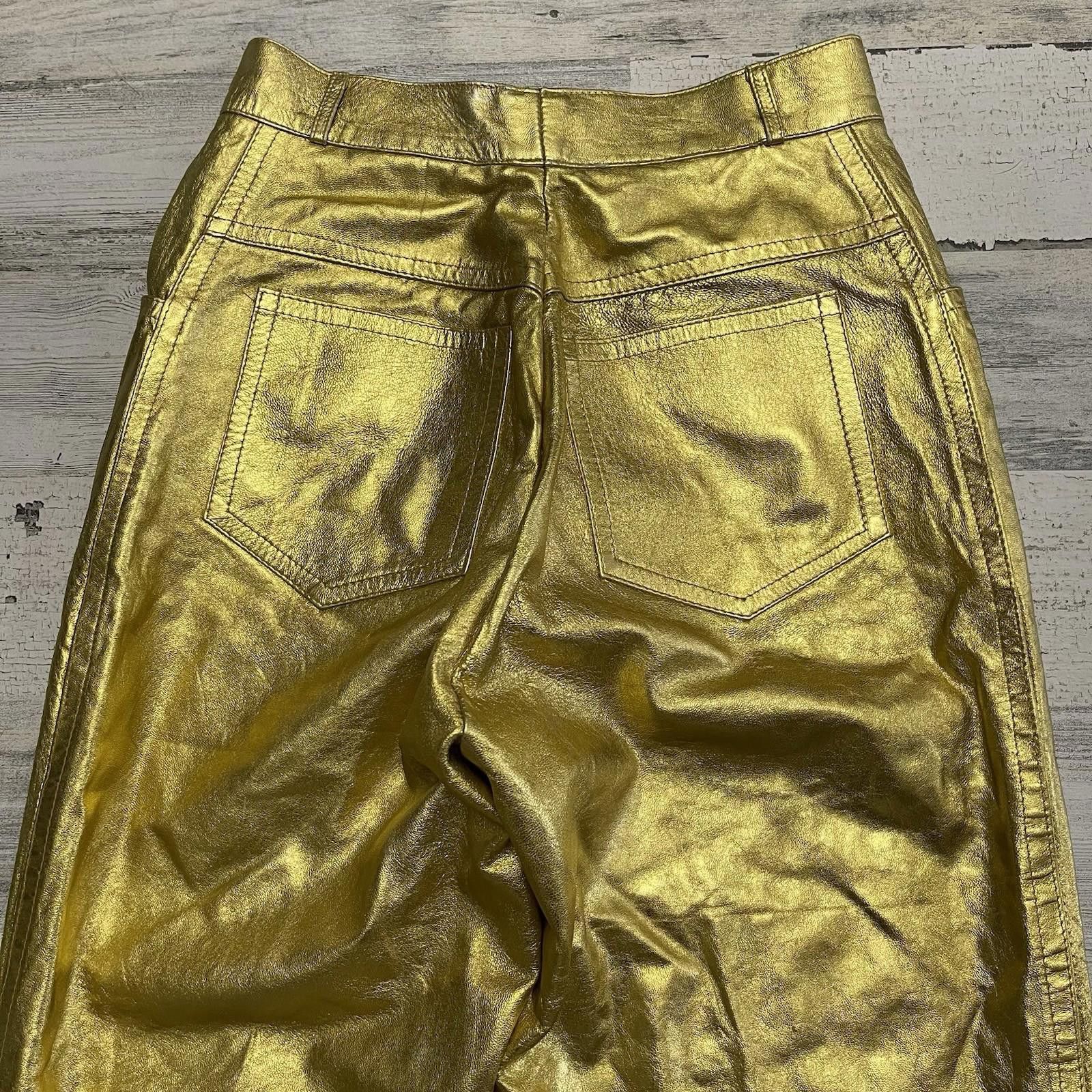 Designer Vintage Gold Leather Israel High Waisted Pants 0-2 Israel Size 26" / US 2 / IT 38 - 4 Thumbnail