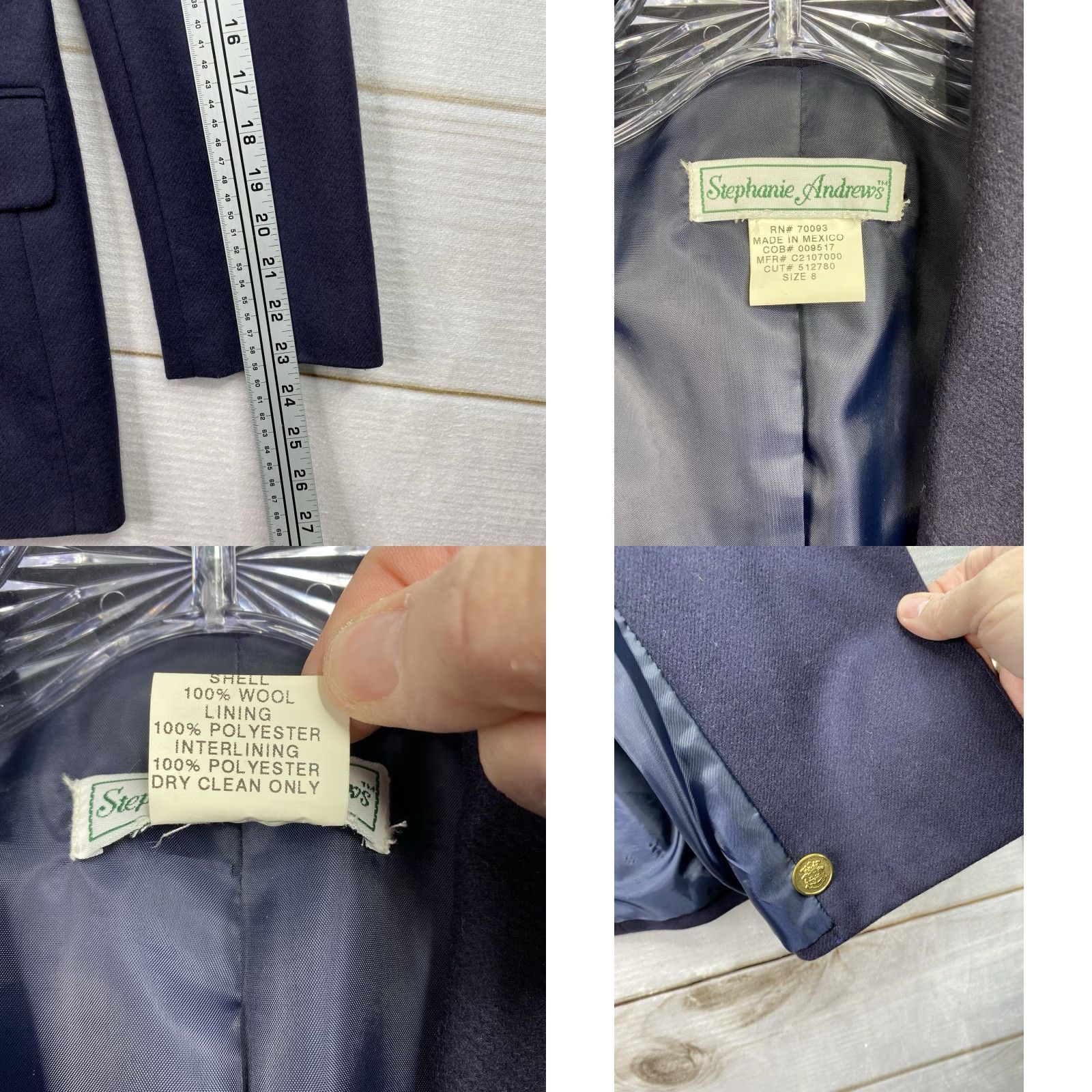 Vintage VINTAGE Stephanie Andrews Blazer Shirt Navy Blue Wool Lined Short Jacket Women’s 8 Preppy Nautical Classic 90s Mens Womens Size M / US 6-8 / IT 42-44 - 8 Thumbnail