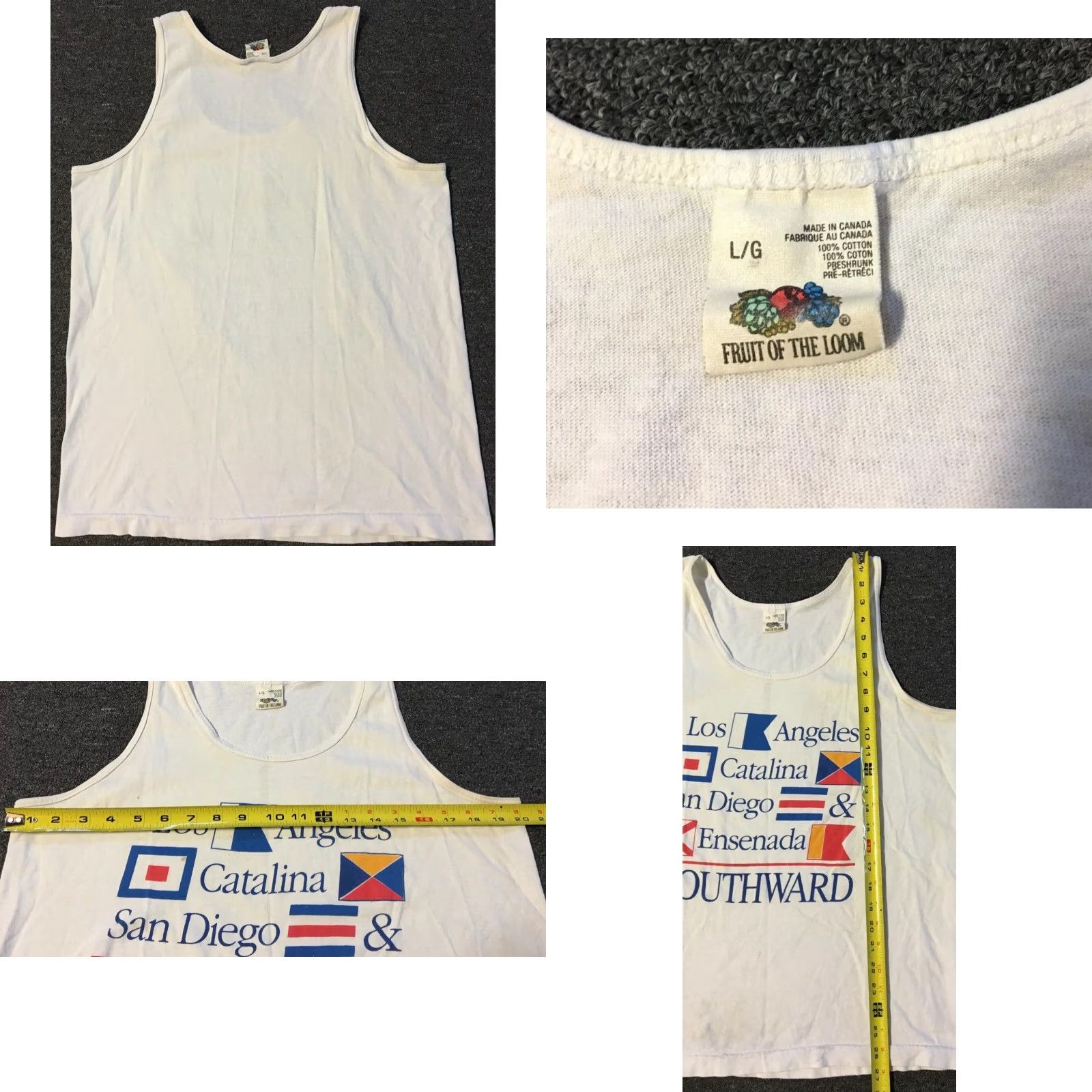 Fruit Of The Loom VINTAGE M/S Southward Tank Top L White Graphic Tee Men Sleeveless 90s Cruise Sailing Nautical Tropical USA Size US L / EU 52-54 / 3 - 8 Thumbnail