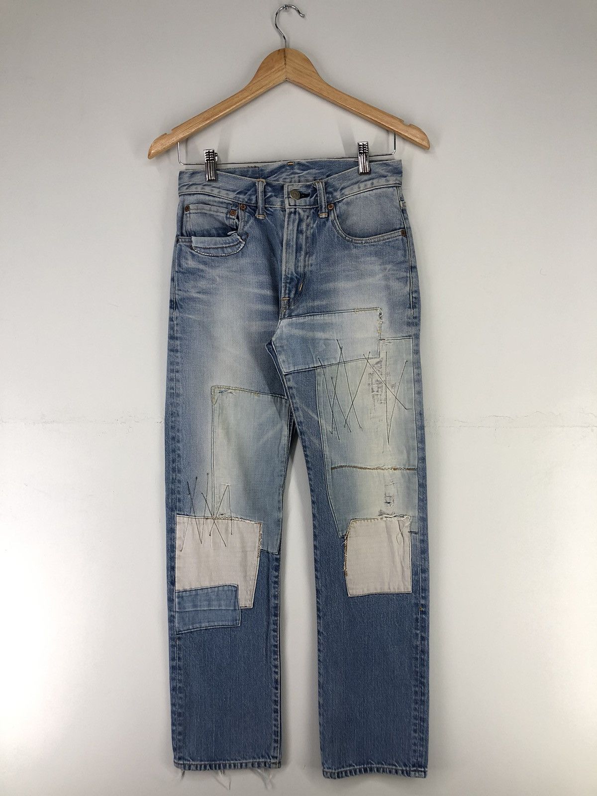 image of Blue Blue Japan Patchwork Inspired Kapital Jeans in Faded Blue, Men's (Size 26)