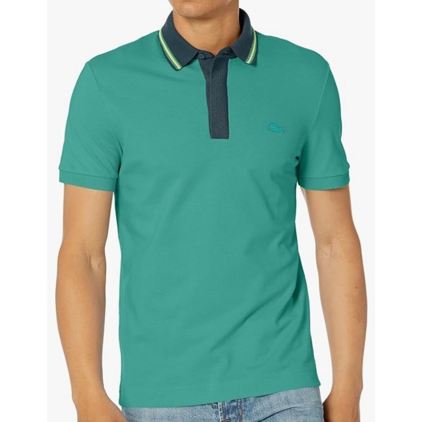 Lacoste Lacoste Men's Regular Fit Striped Neck Polo Shirt OCELLE 2XL Size US XXL / EU 58 / 5 - 1 Thumbnail