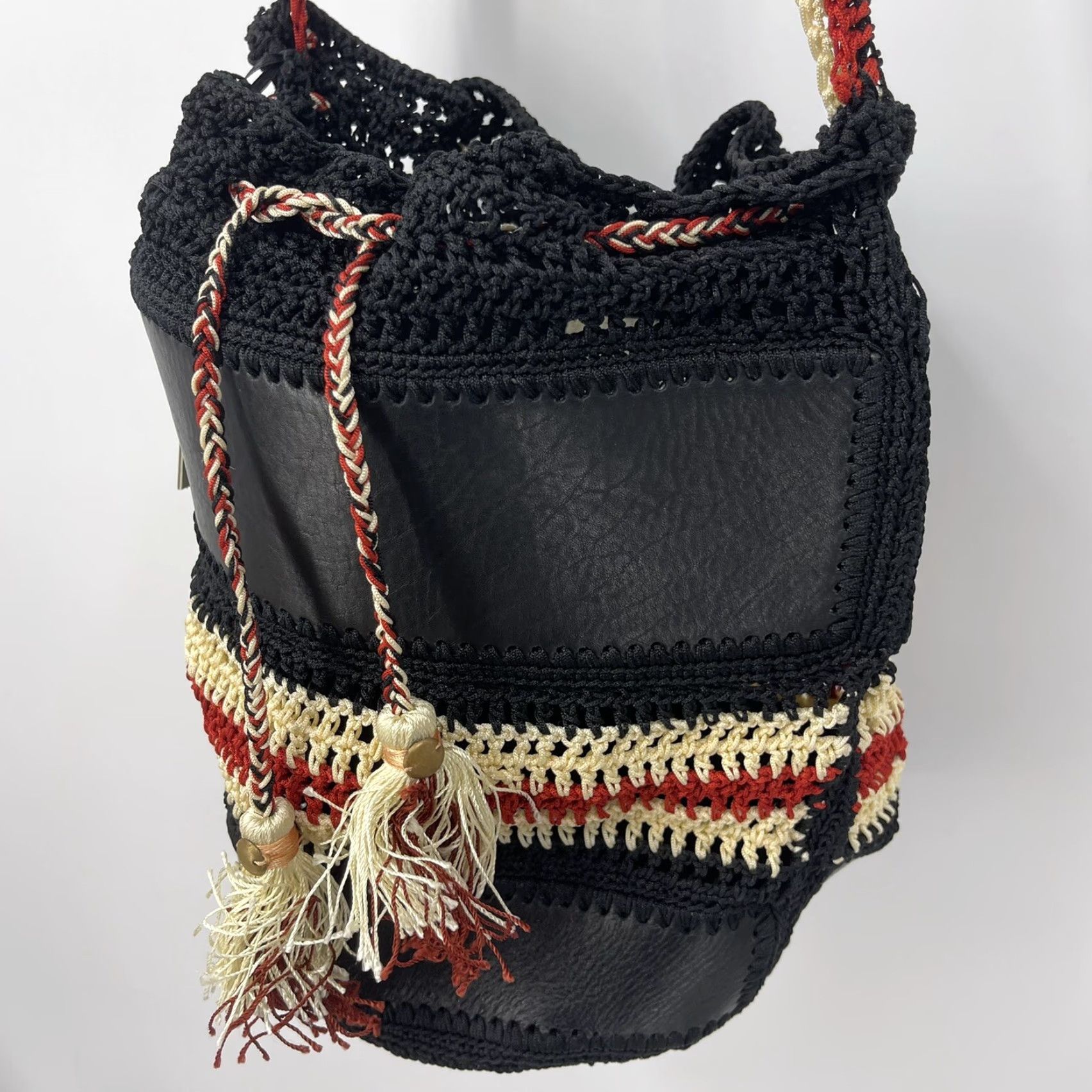 Cleobella CLEOBELLA Fringe Purse Tasseled Woven Bucket Bag Beaded Handles Boho Purse Size ONE SIZE - 4 Thumbnail
