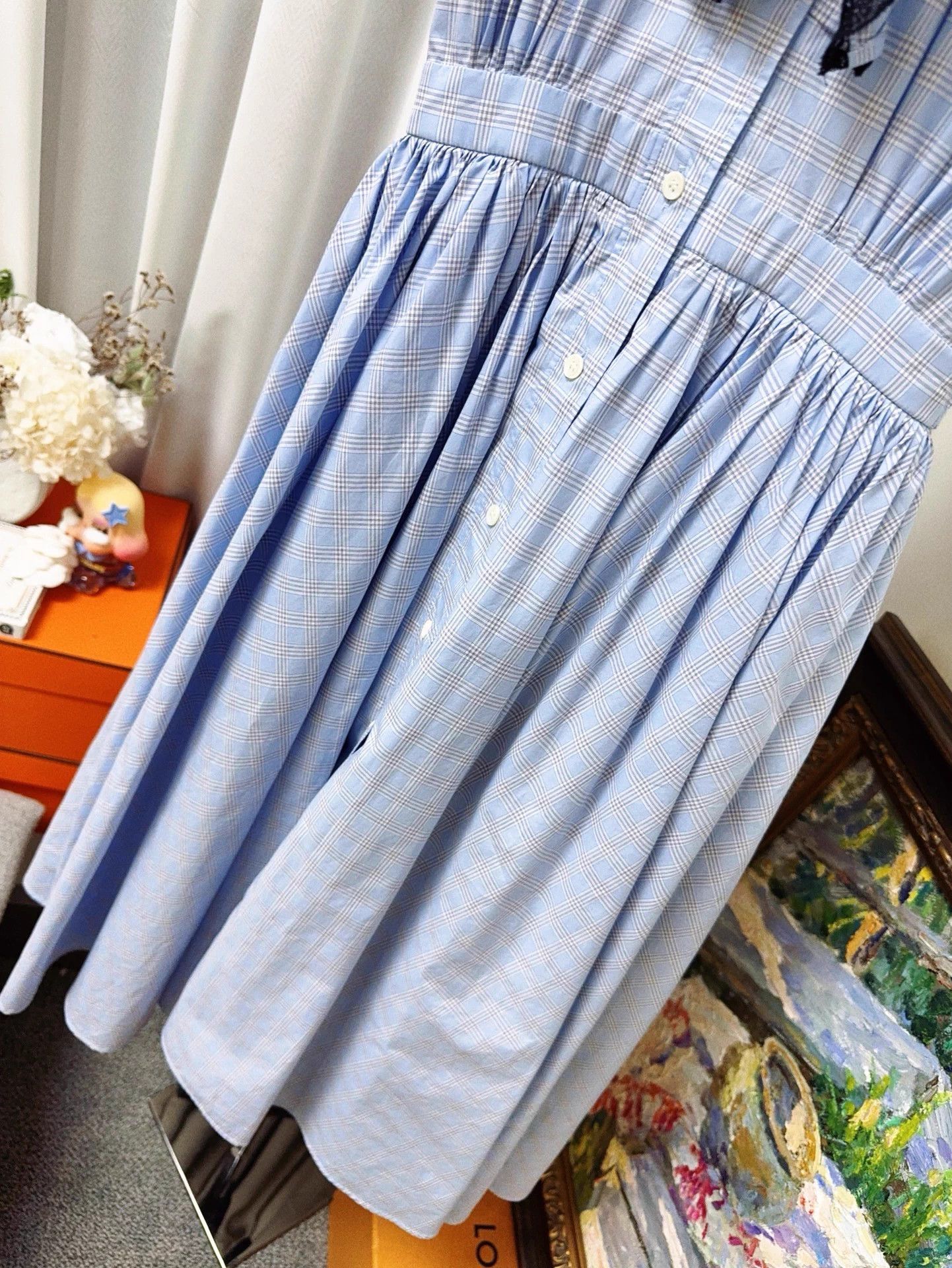 Miu Miu MIU MIU blue lace gingham bow short sleeve maxi dress 38 Size S / US 4 / IT 40 - 3 Thumbnail