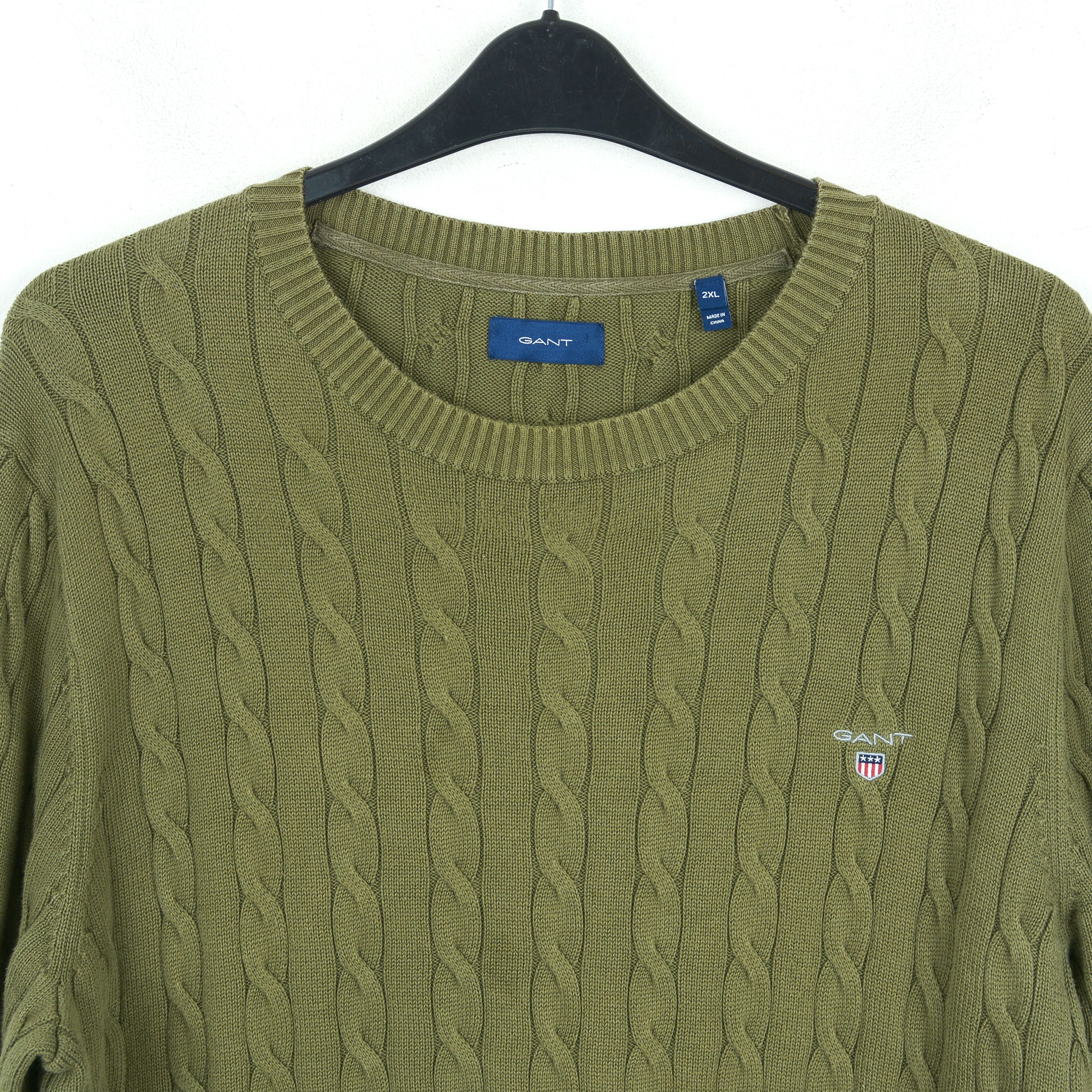 Gant Cable Knit Crew Neck Sweater Jumper Pullover Top Olive Green Size US XXL / EU 58 / 5 - 3 Thumbnail