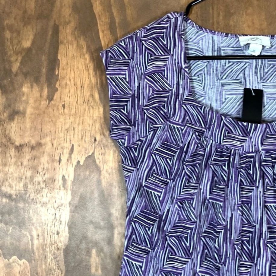 Ann Taylor Ann Taylor LOFT Blouse Purple Short Sleeve Round Neck Medium Womens Shirt Size M / US 6-8 / IT 42-44 - 4 Thumbnail
