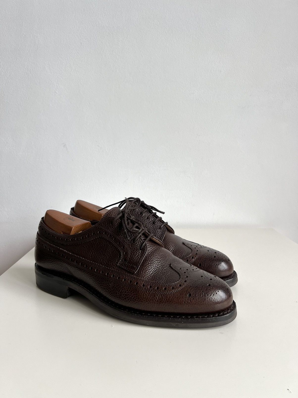 Joseph Cheaney Romney Longwing Brogues Scotch Grain Leather Shoes in Brown, Men's (Size 9)