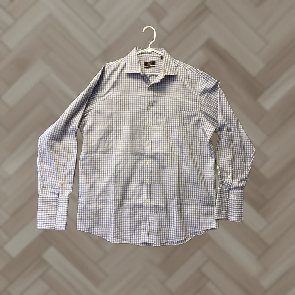 Tasso Elba Tasso Elba Men's Cotton Button-Up Shirt Lavender Check XL Long Sleeve Collared Regular Fit Classic Designer Size US XL / EU 56 / 4 - 1 Thumbnail