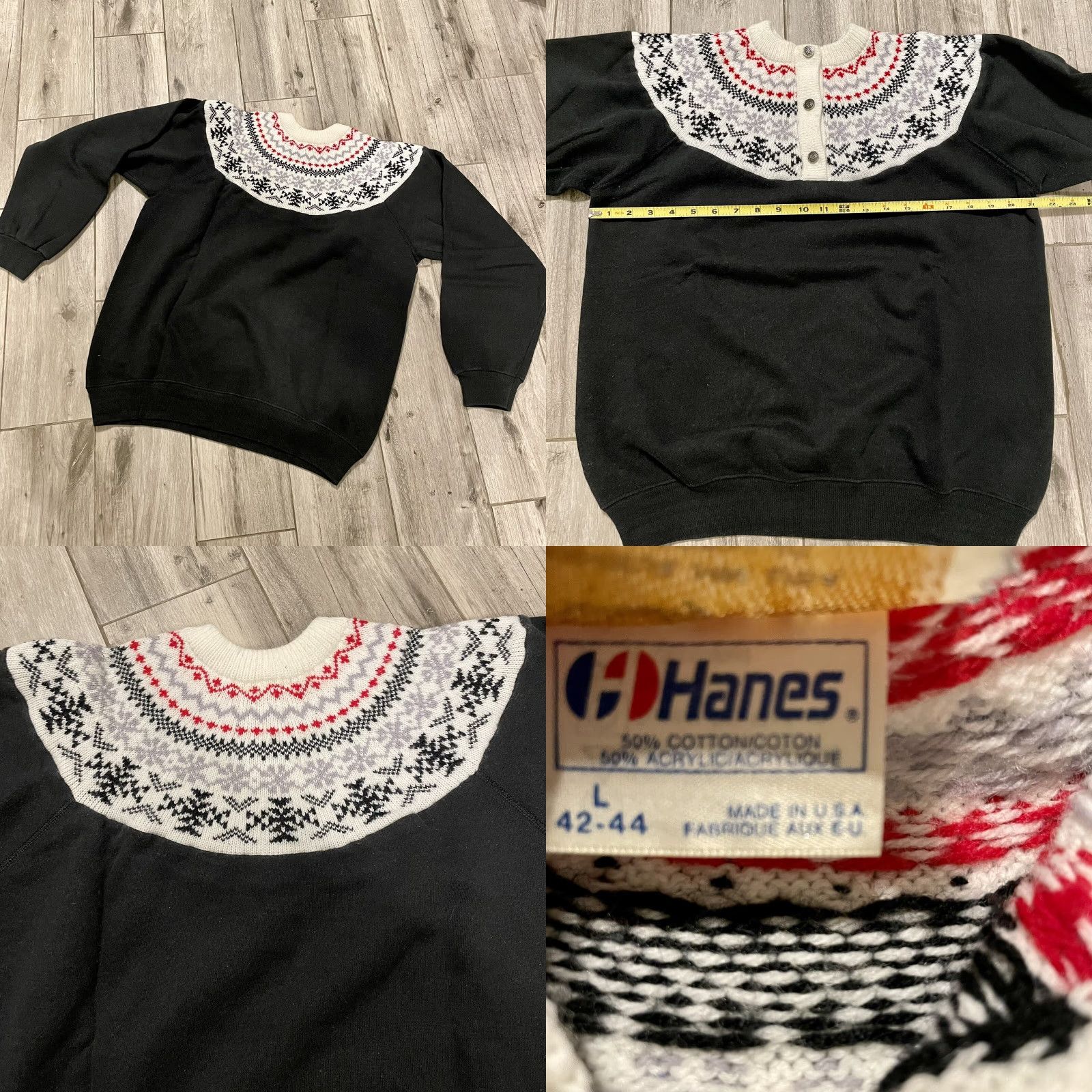 Hanes VINTAGE Hanes Sweatshirt Knitted Snow Print Black L Crew Neck Patchwork Glove? Size US L / EU 52-54 / 3 - 8 Thumbnail
